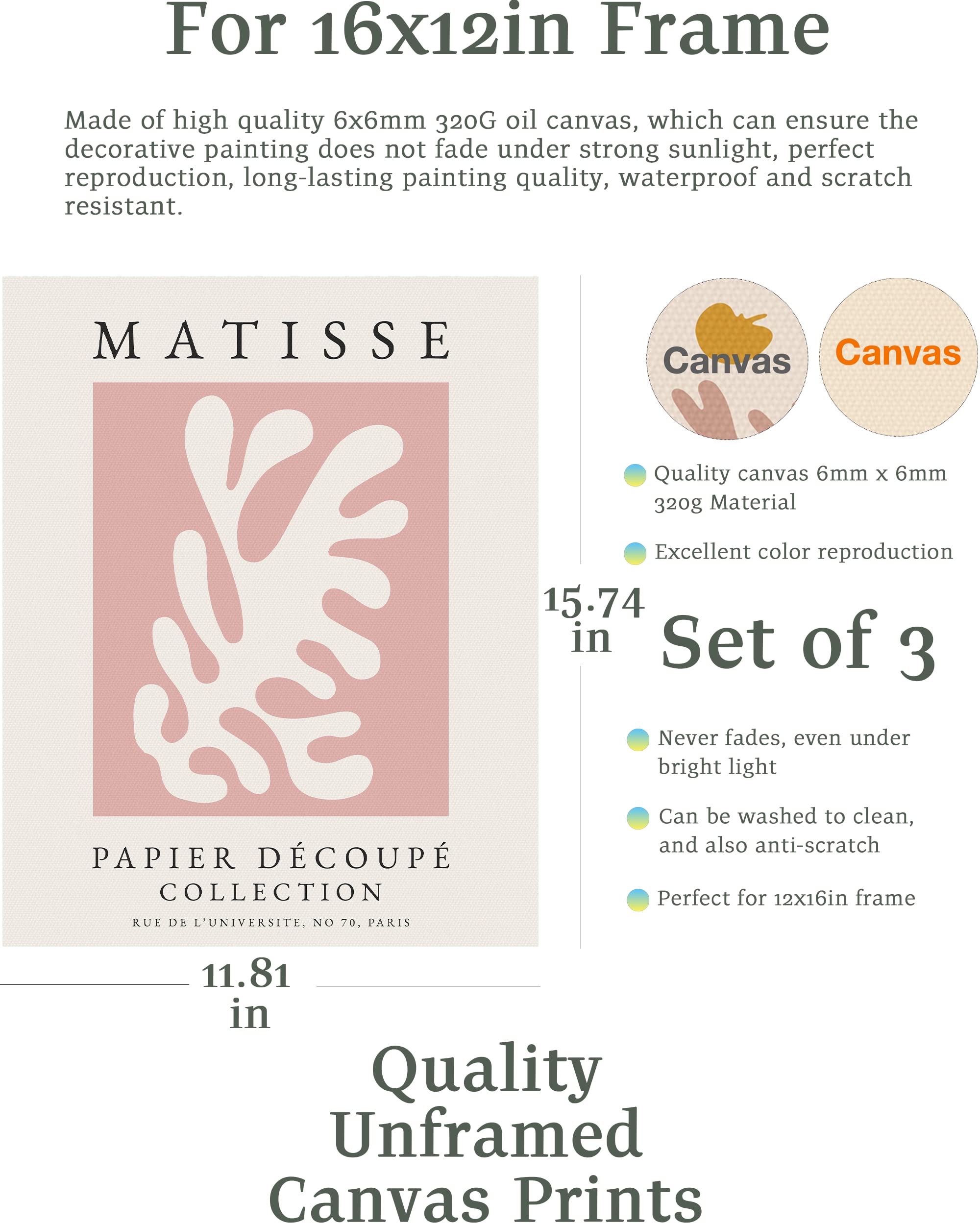 Hesendot Matisse Art Wall D  Cor Set Of 3,Unframed Pink Tree Wall Art,Truly Quality Canvas Prints For 12X16In,Art Poster Decorat