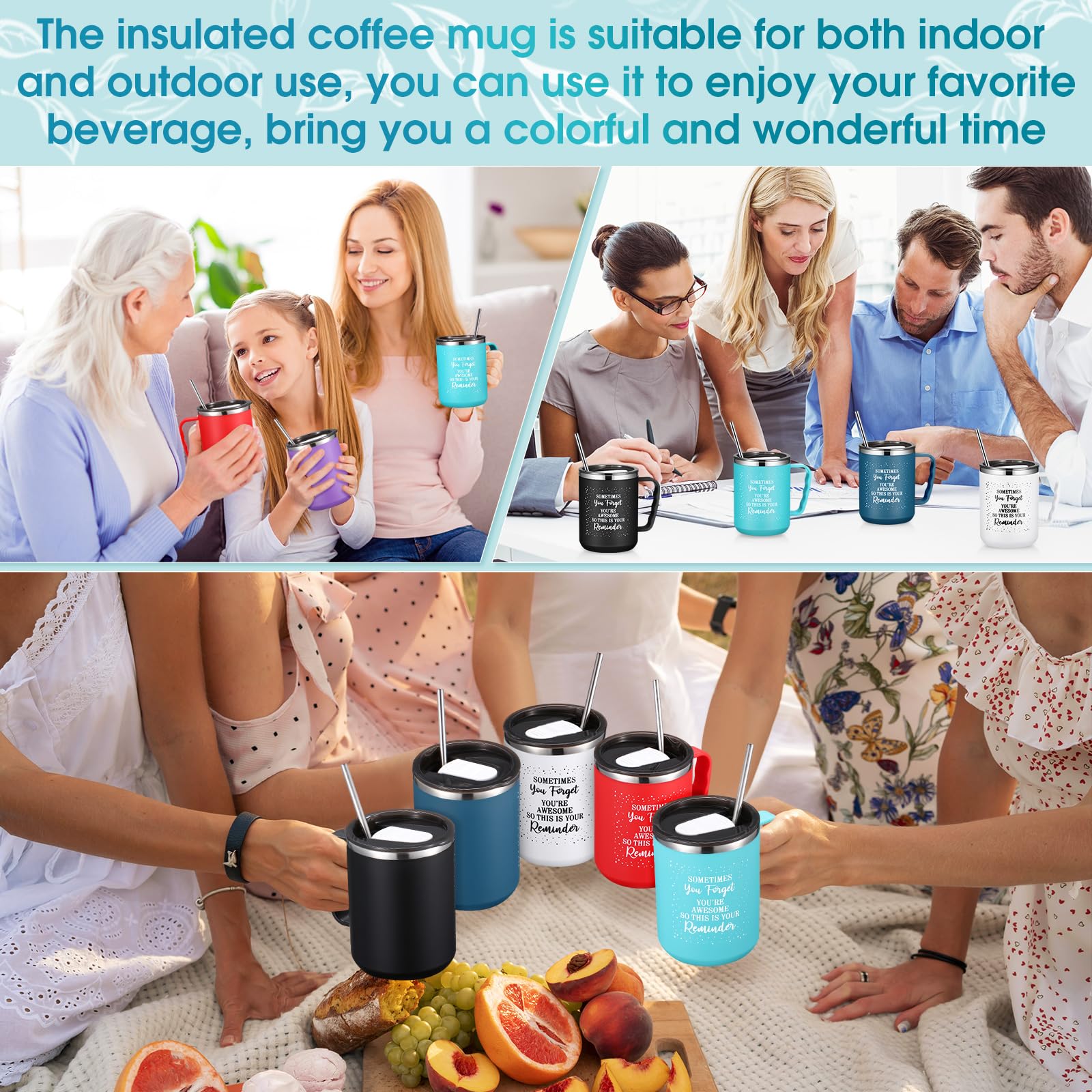 Umigy 6 Pcs Employee Appreciation Coffee Mug Gift Bulk Thank You 17Oz Drinking Cup With Handle Stainless Steel Insulated Travel