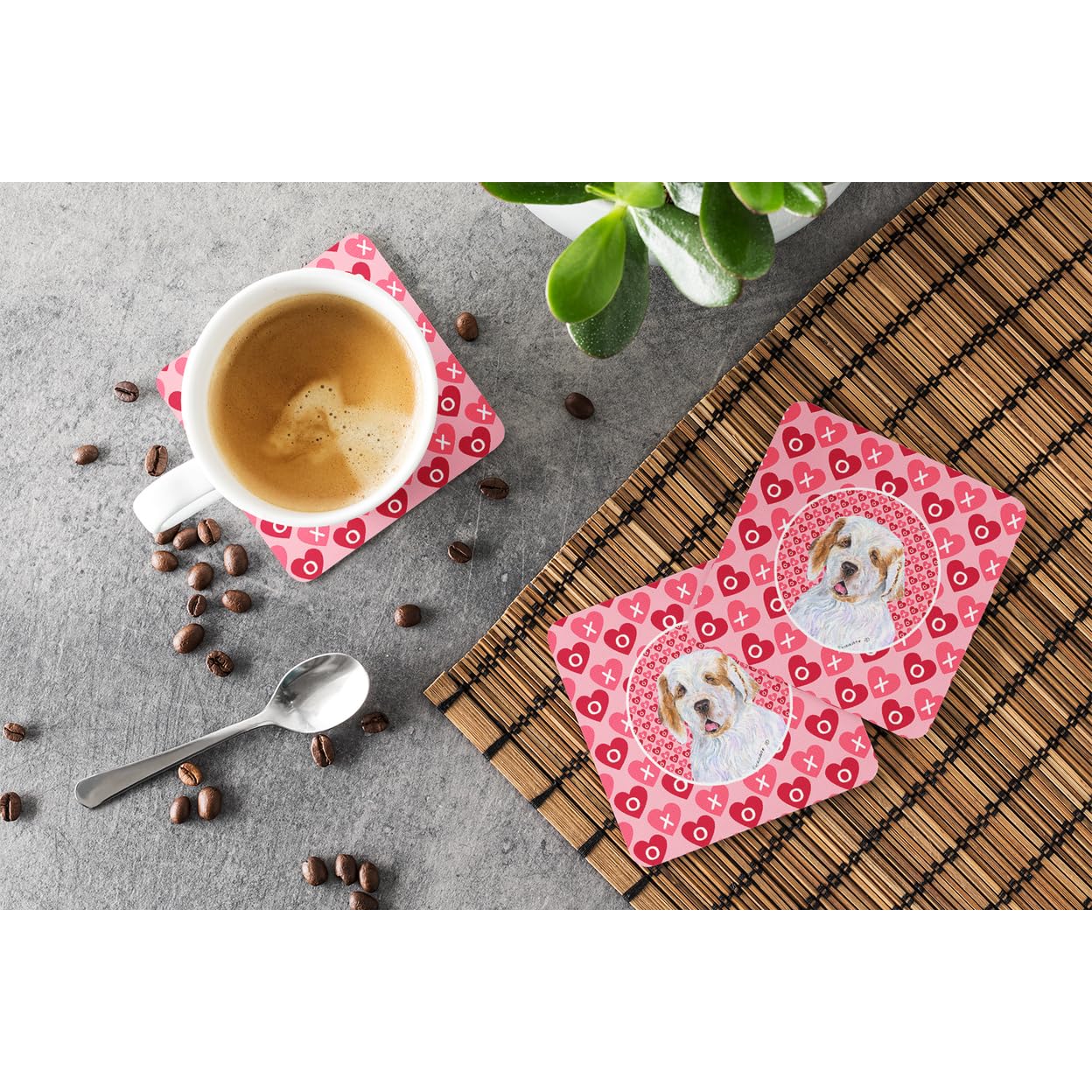 Caroline'S Treasures Clumber Spaniel Foam Coasters (Set Of 4), 3.5 H X 3.5 W, Multicolor