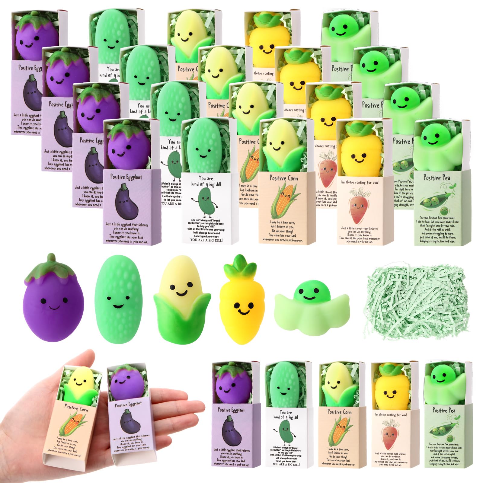 Wettarn 25 Sets Positive Gifts Vegetable Stress Balls with Support Gift Boxes Inspirational Party Favors for Employee Coworker F