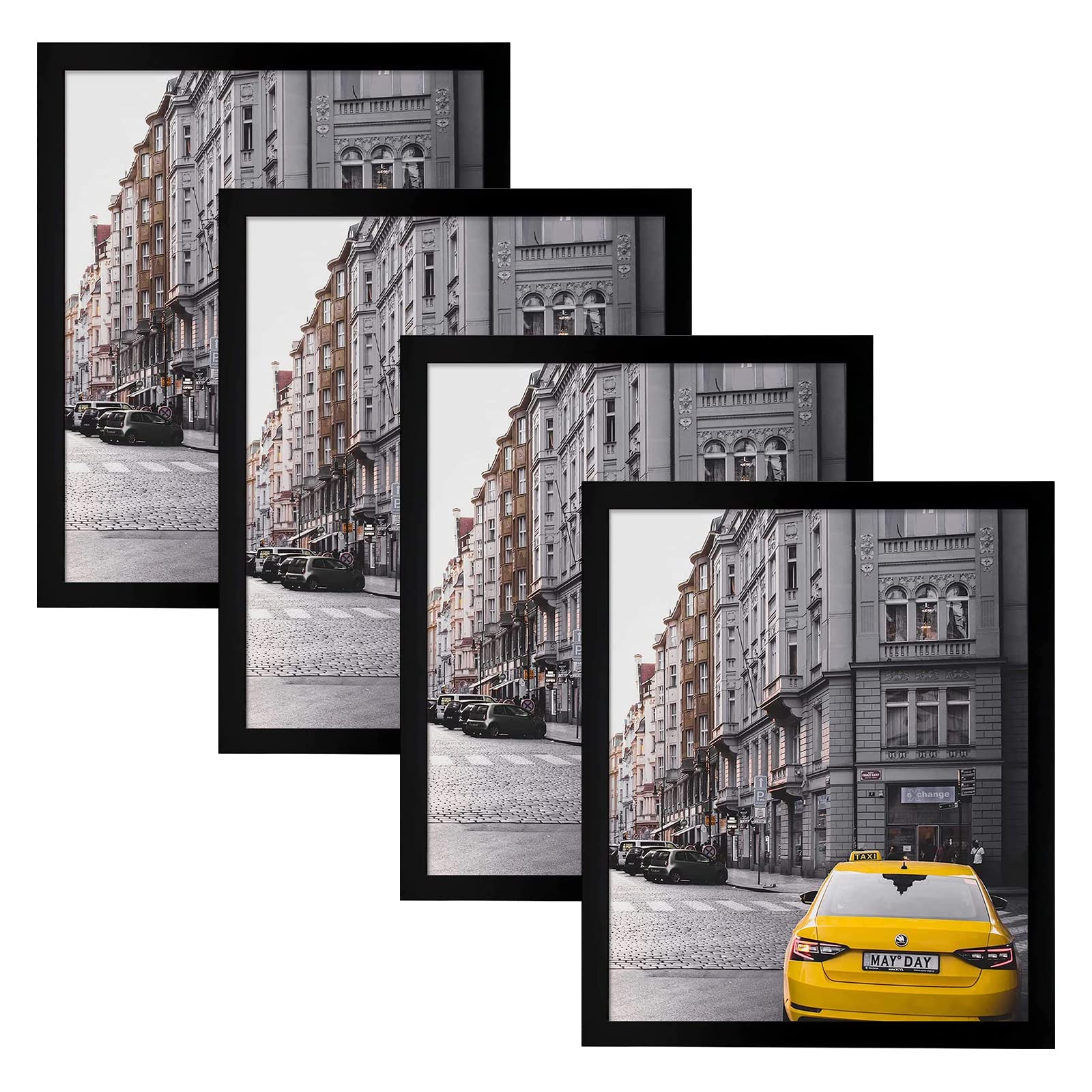 Golden State Art, 20x24 Wooden Picture Frame with Tempered Glass - Wall Mounting (Black), Set of 4