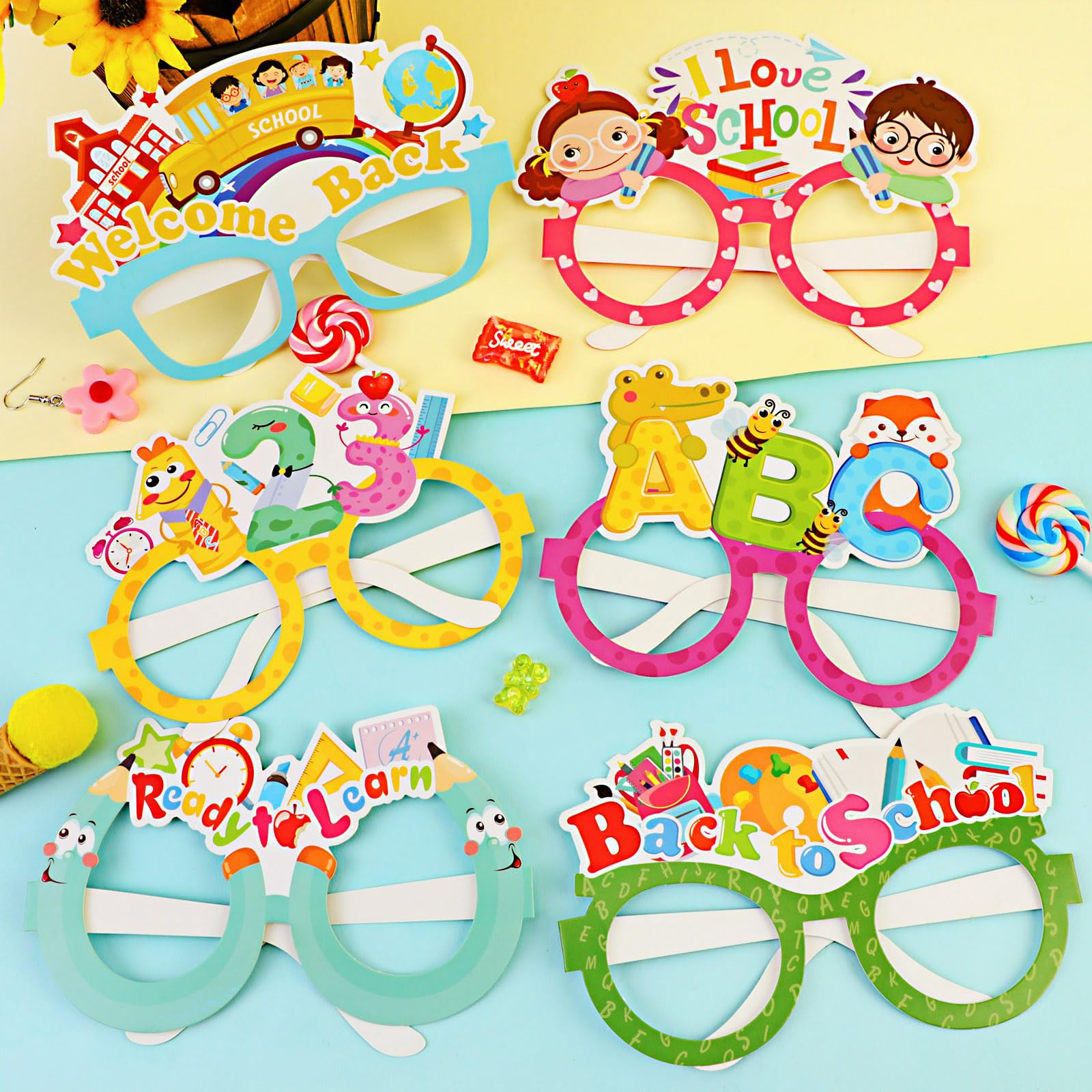 Howaf Back To School Photo Booth Props First Day Of School Photo Frame And 27Pcs Welcome Back To School Paper Glasses, Back To S