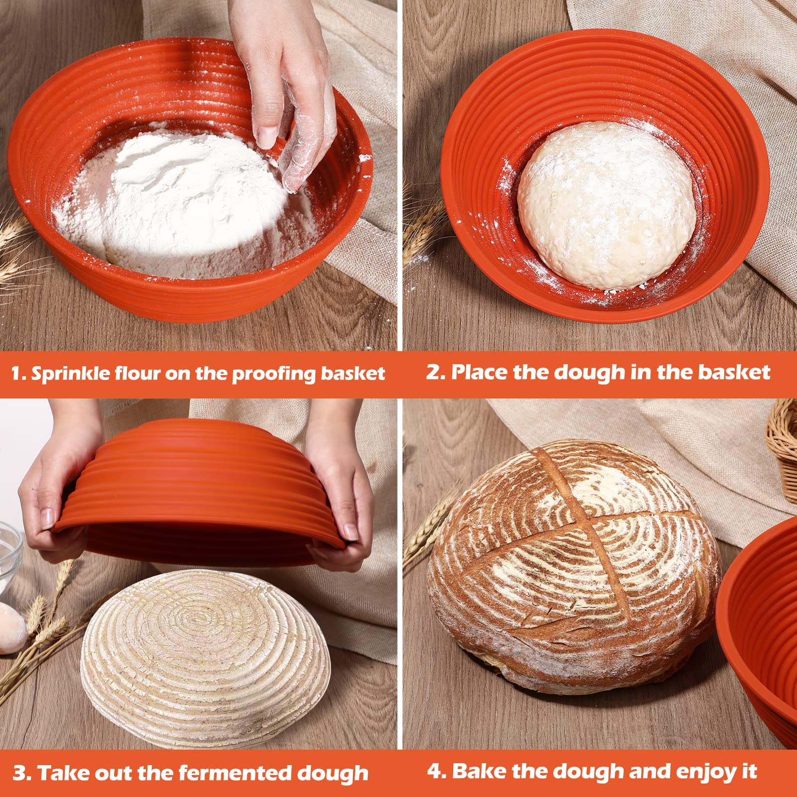 Webake Silicone Bread Proofing Basket,Collapsible Sourdough Bread Baking Supplies Dough Proofing Bowl Containers Oven Safe Bakin