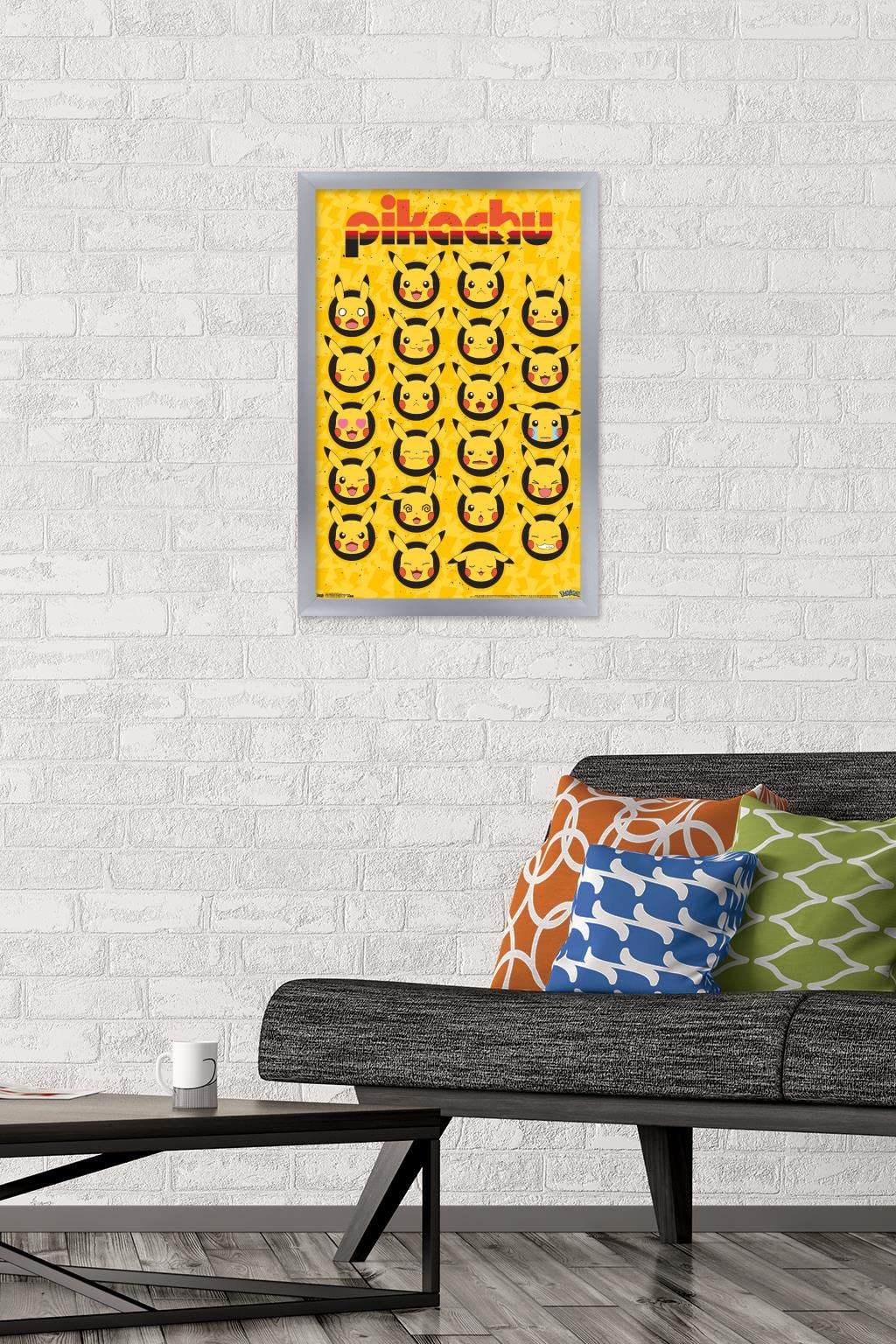 Trends International Pok  Mon - Pikachu Faces Wall Poster, 14.725'' X 22.375'', Silver Framed Version