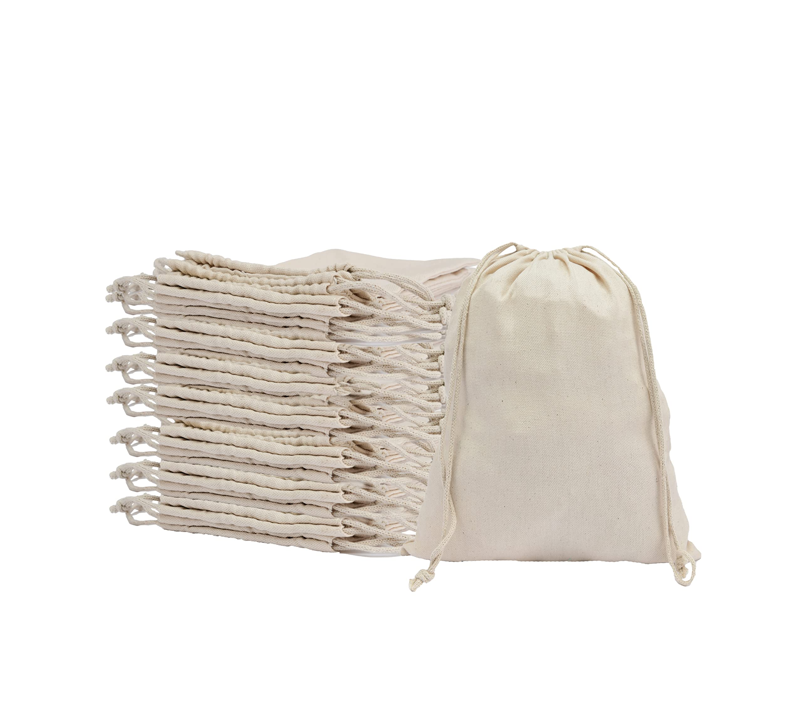 Pack Of 25 Ecogreentextiles Cotton Drawstring Bags - (4 X 6 Inches) - Reusable Produce Bags - Multipurpose Double Drawstring Mus