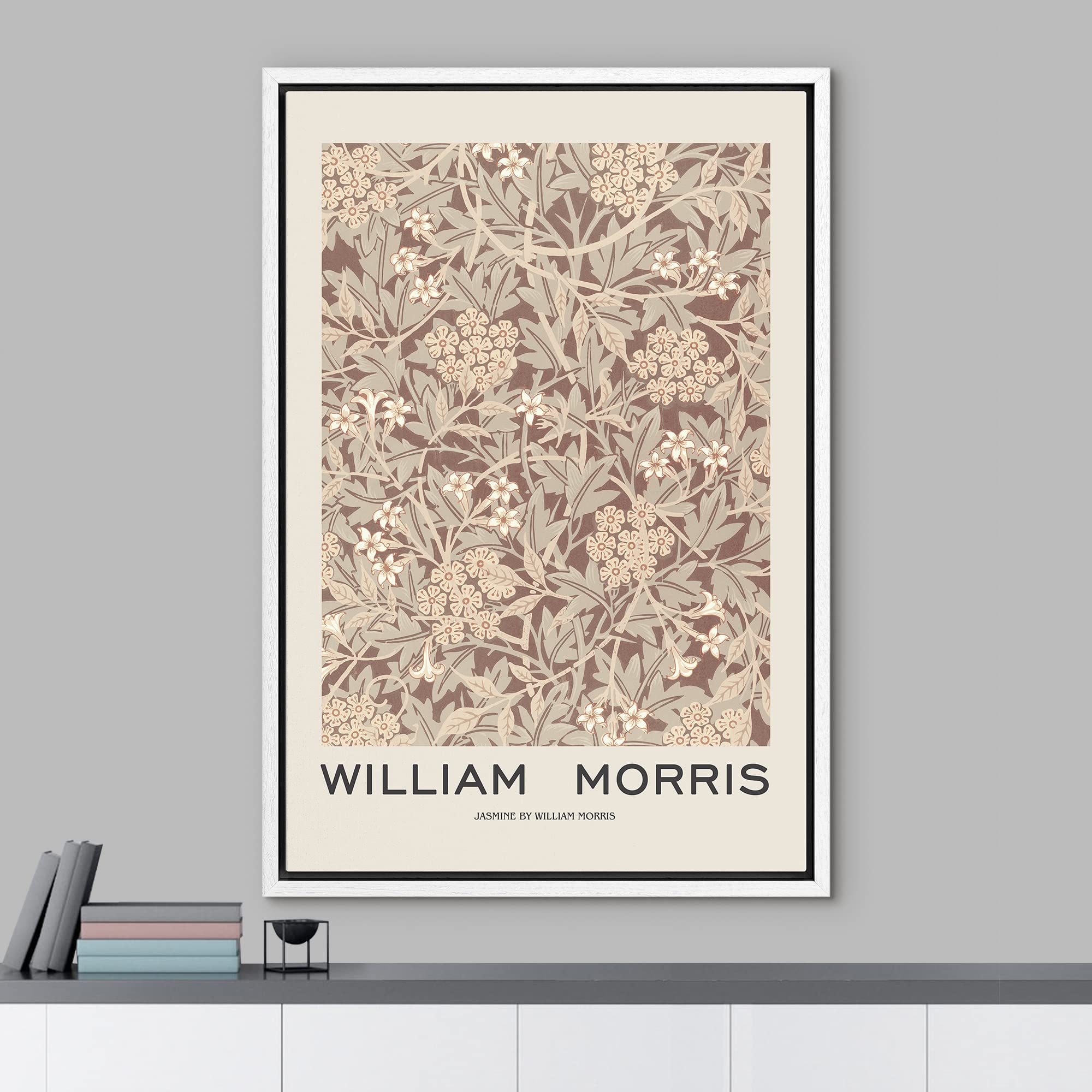 Idea4Wall Framed Canvas Print Wall Art Jasmine Floral Pattern By William Morris Historic Cultural Illustrations Fine Art Traditi