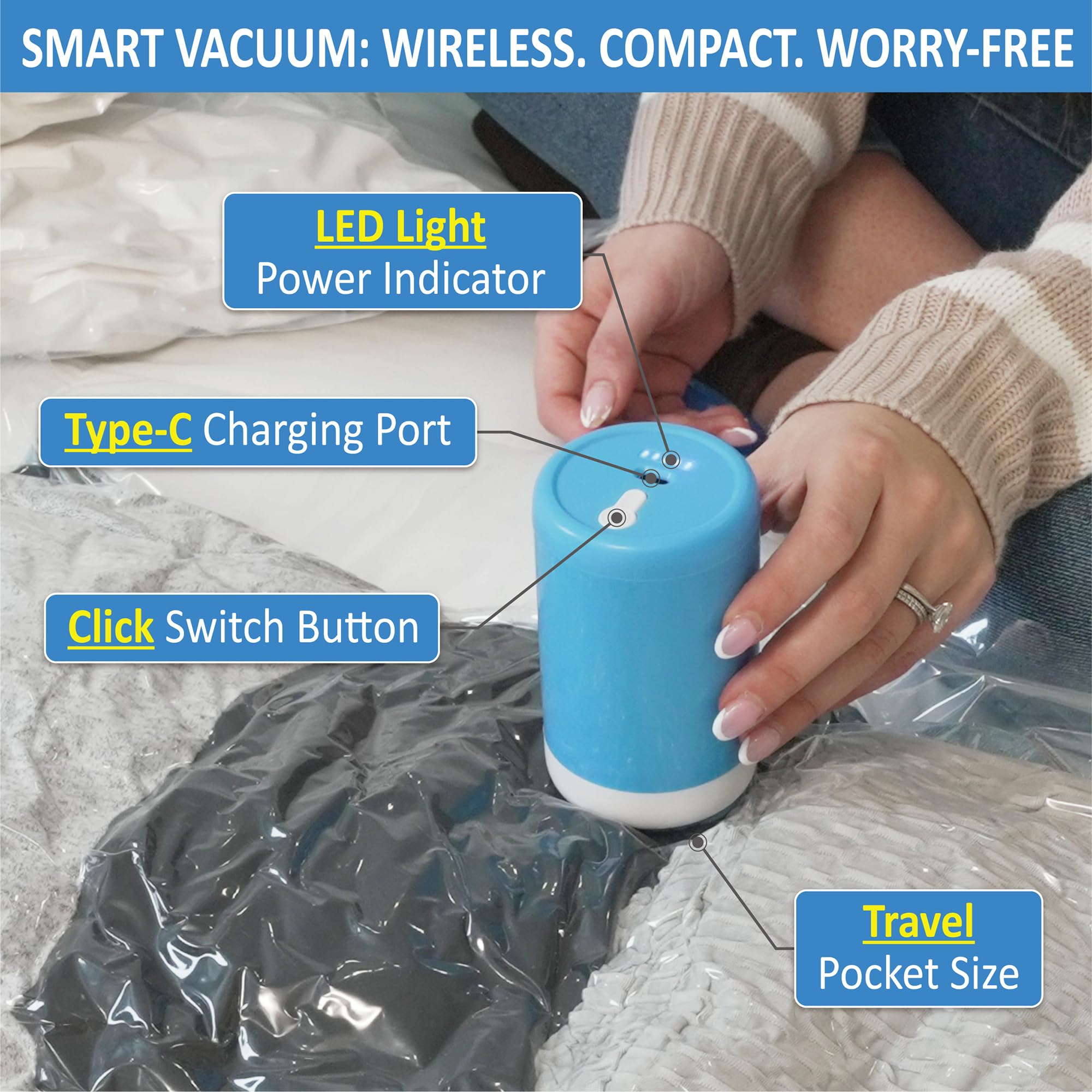 Cozy Essential Travel Vacuum Bags with Rechargeable Electric Pump, 10 Pack Vacuum Travel Bags for Luggage and Suitcase, Vacuum S