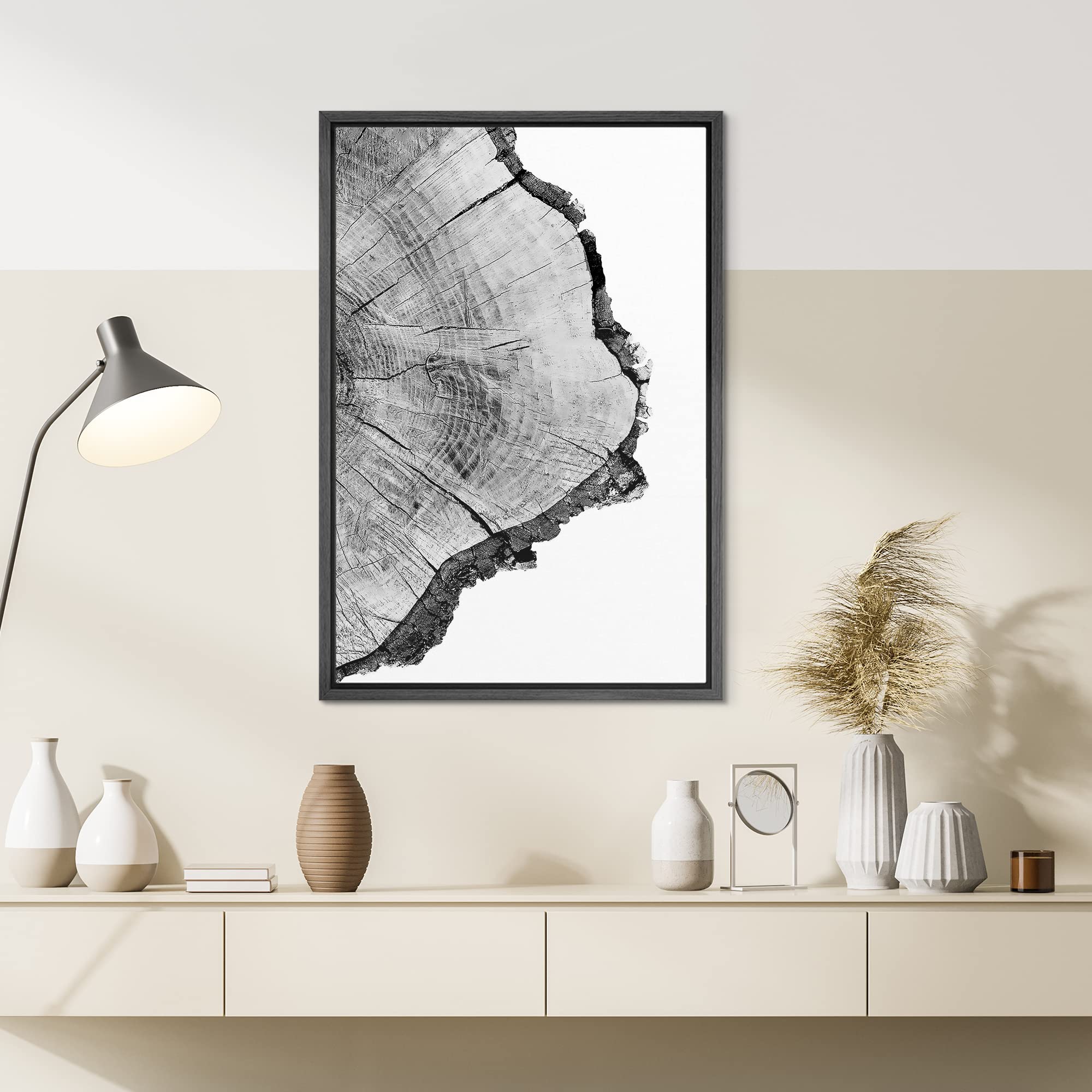 Signwin Framed Canvas Print Wall Art Detailed Wood Rings Of Tree Nature Wilderness Photography Realism Rustic Dramatic Grey Blac