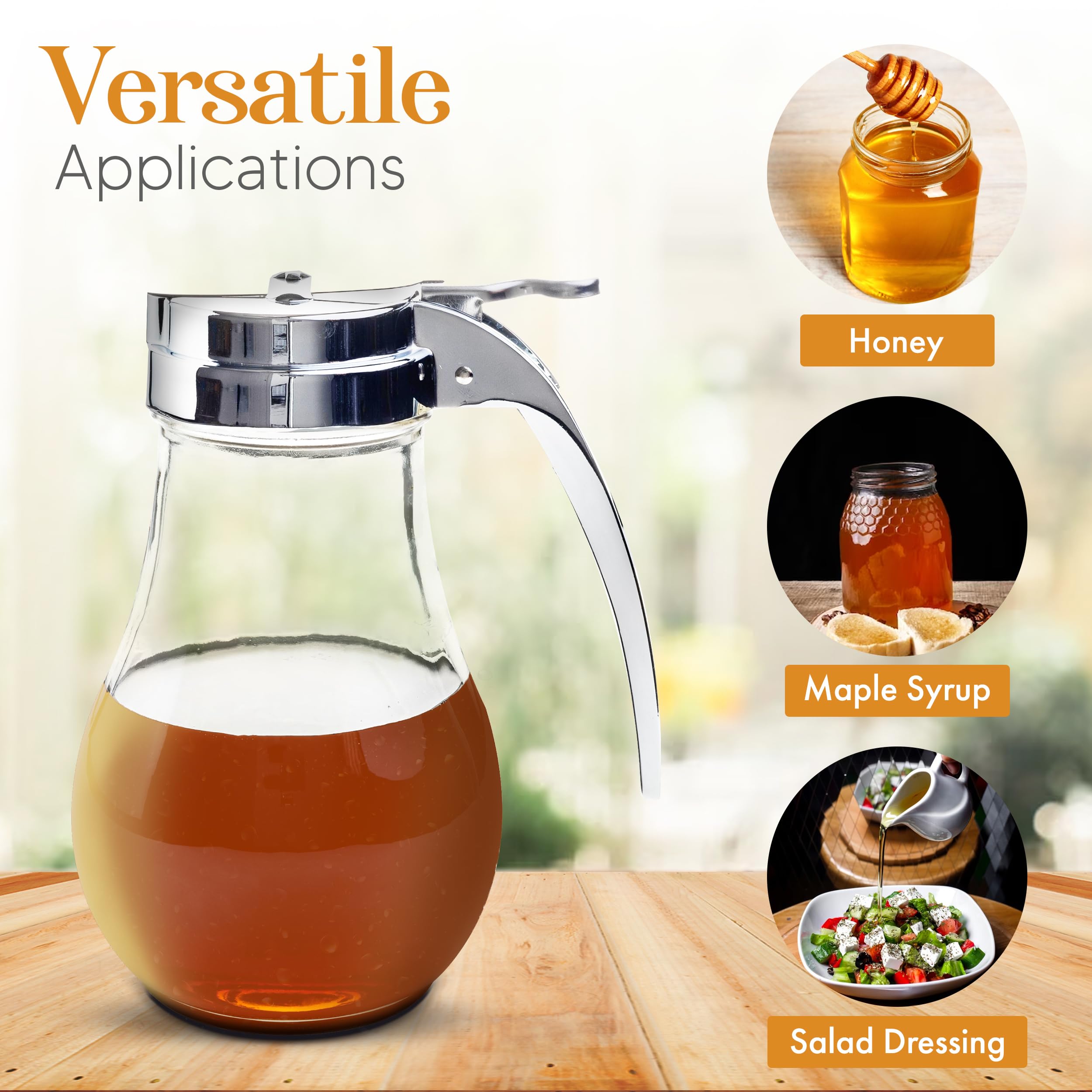 Ehomea2Z Commercial-Grade Tempered Glass Honey Dispenser, 14 Ounce Honey Jar With Metal Top, Kitchen Essential Honey Jars, Conve
