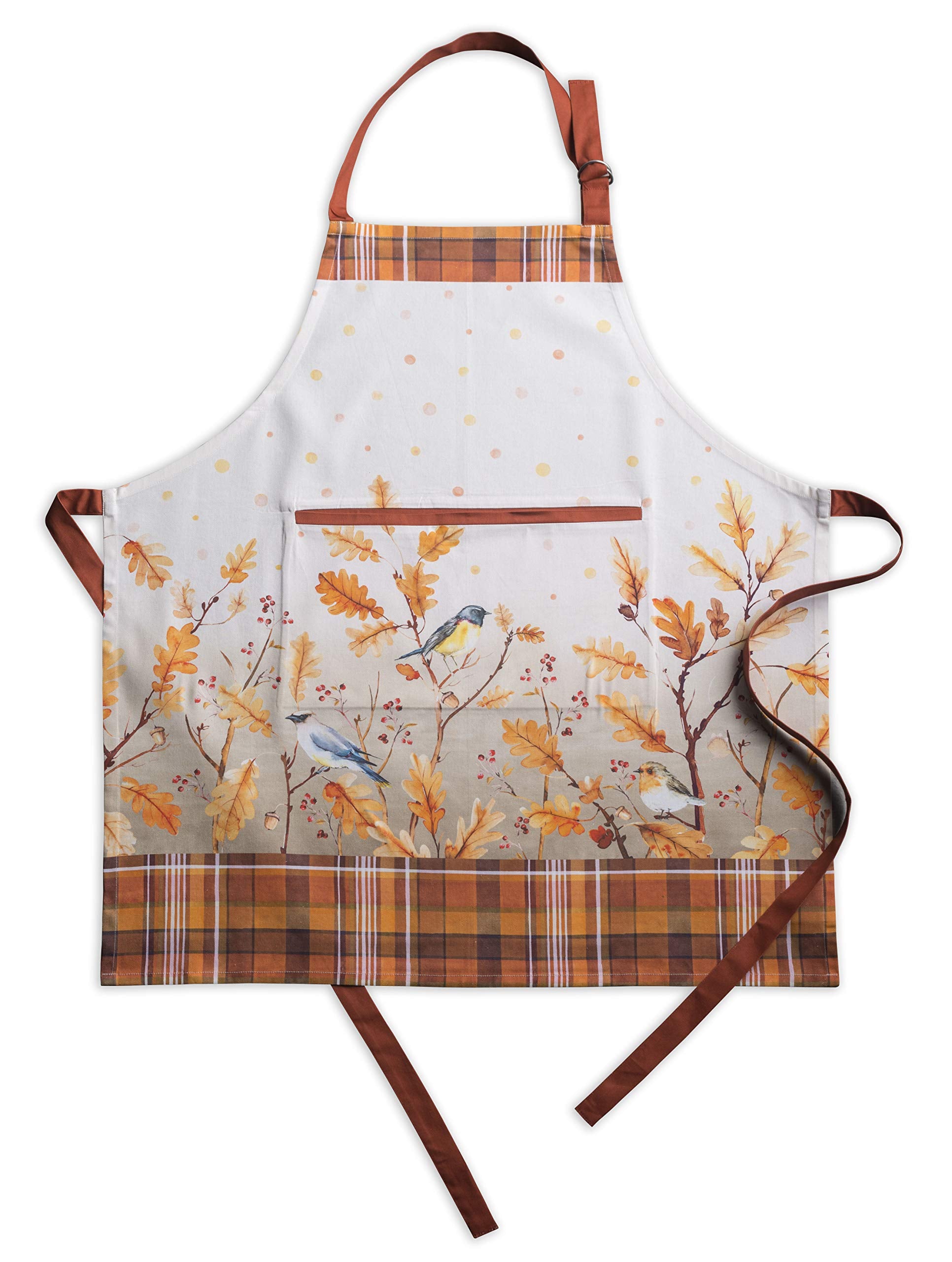 Maison D' Hermine Oak Leaves 100% Cotton 1 Piece Kitchen Apron With An Adjustable Neck & Hidden Centre Pocket With Long Ties For