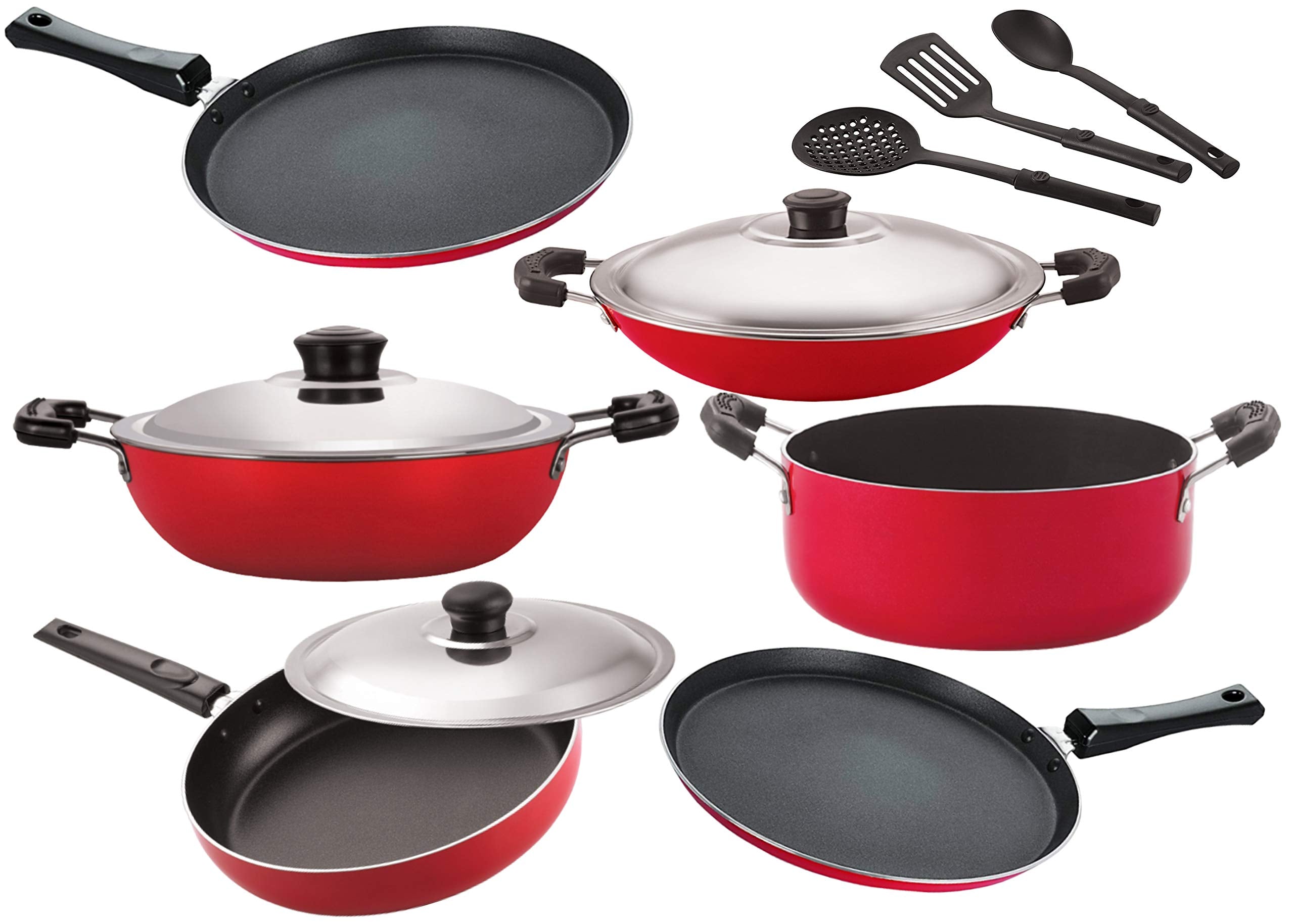 Nirlon Dishwsher Safe Non Stick Gift Cookware Set Of 9 Pieces (26_Ft12_Dkdb_Ch_Ft10_Cass20_Fp12_3Spn)