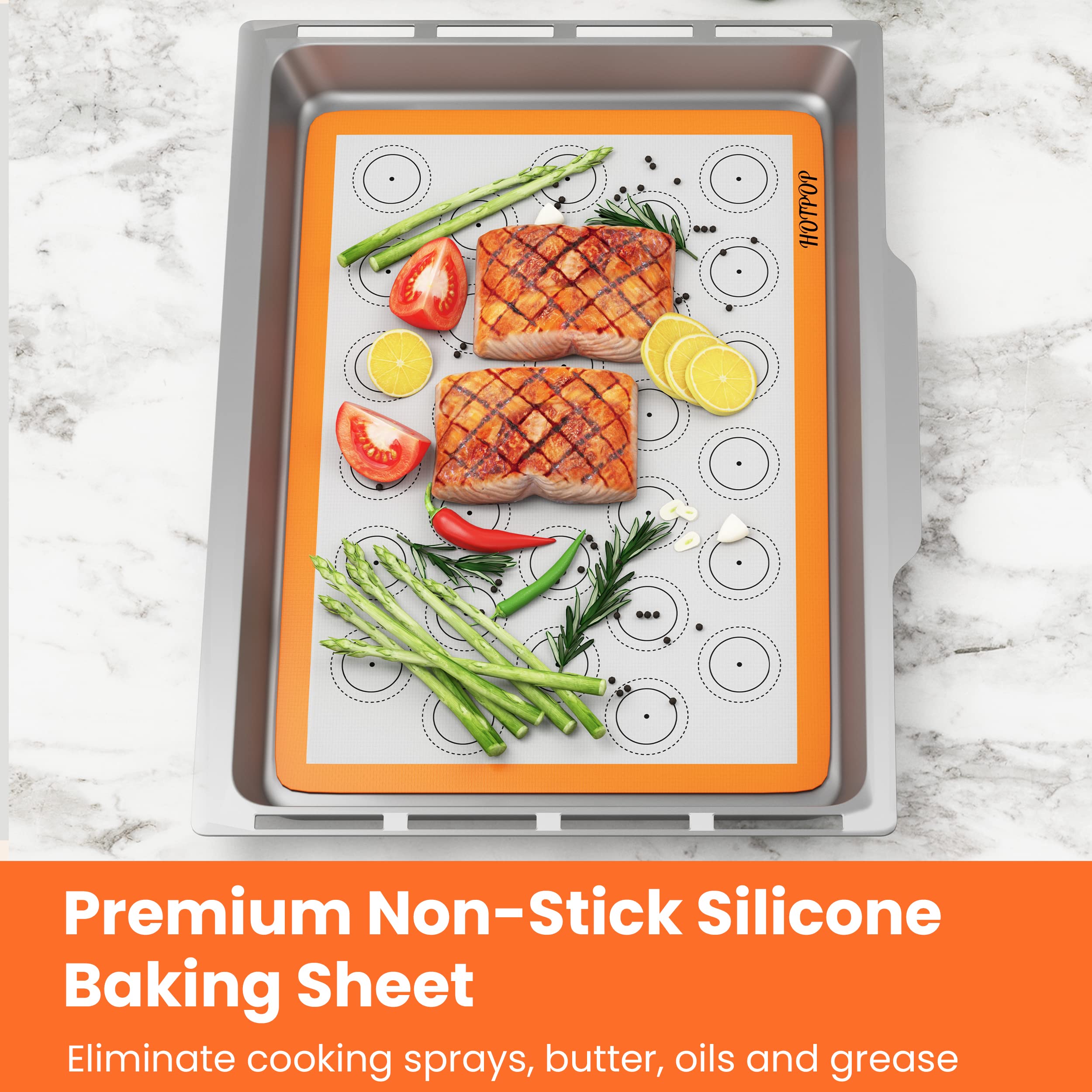 Hotpop Silicone Baking Mats 0.75Mm - Non-Stick Silicone Sheets For Bake Pans And Rolling With Outlines For Pastries - Silicone B