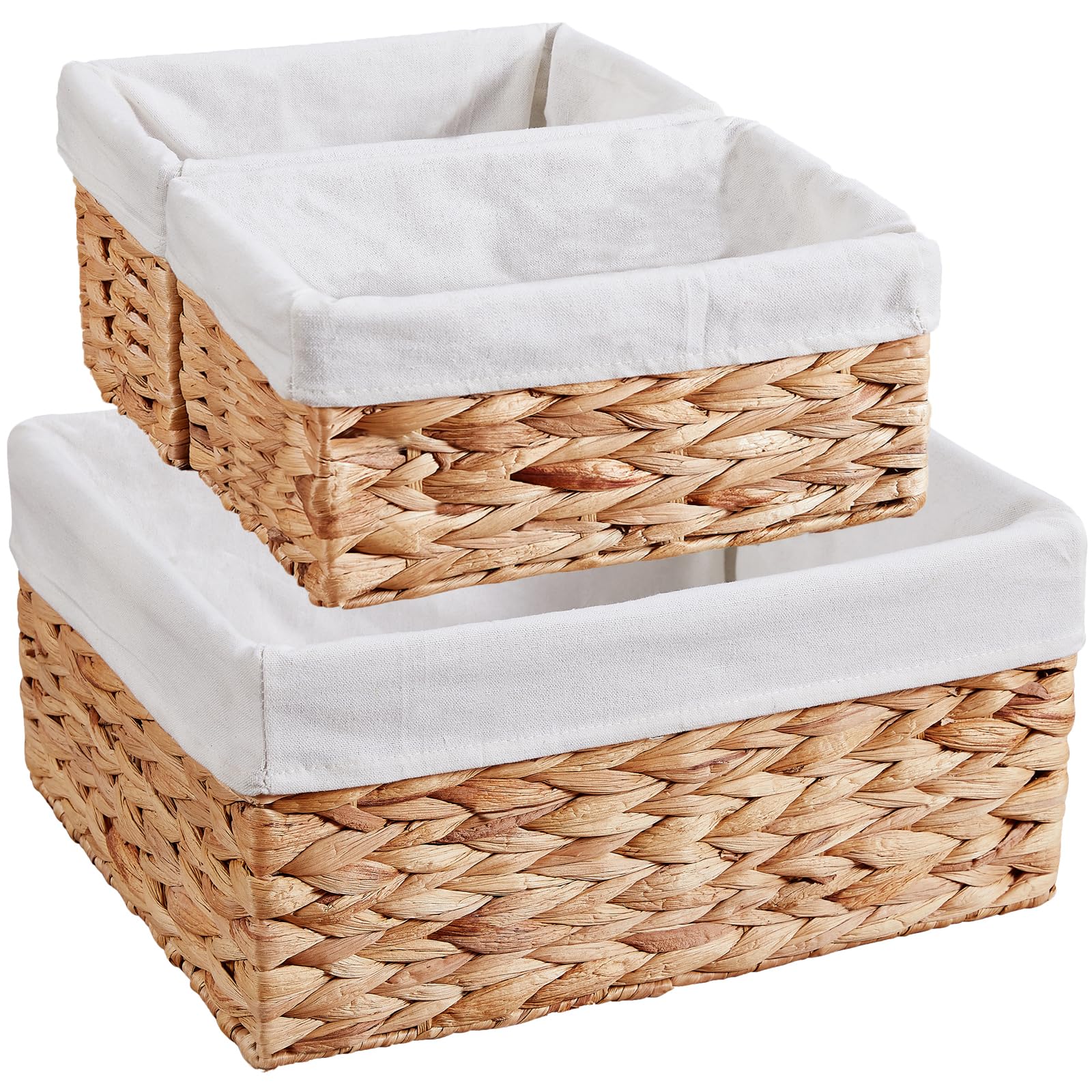 Vagusicc Wicker Basket, 3-Pack Water Hyacinth Wicker Storage Basket With Handles, Storage Baskets For Organizing, Large Hyacinth