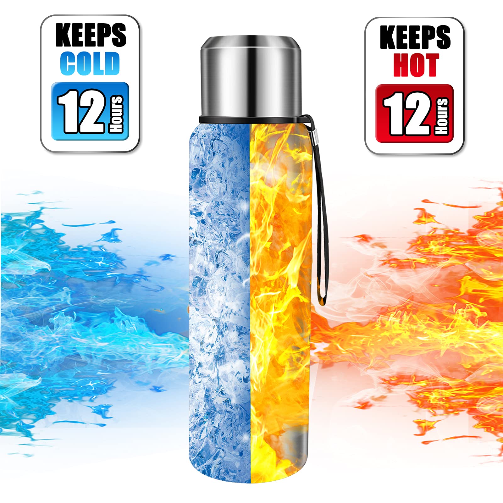 Insulated Vacuum Thermo Bottle 33Oz With Cup Lid Leakproof Stainless Water Flask For Coffee Hot And Cold Drink.(Silver,1000Ml)