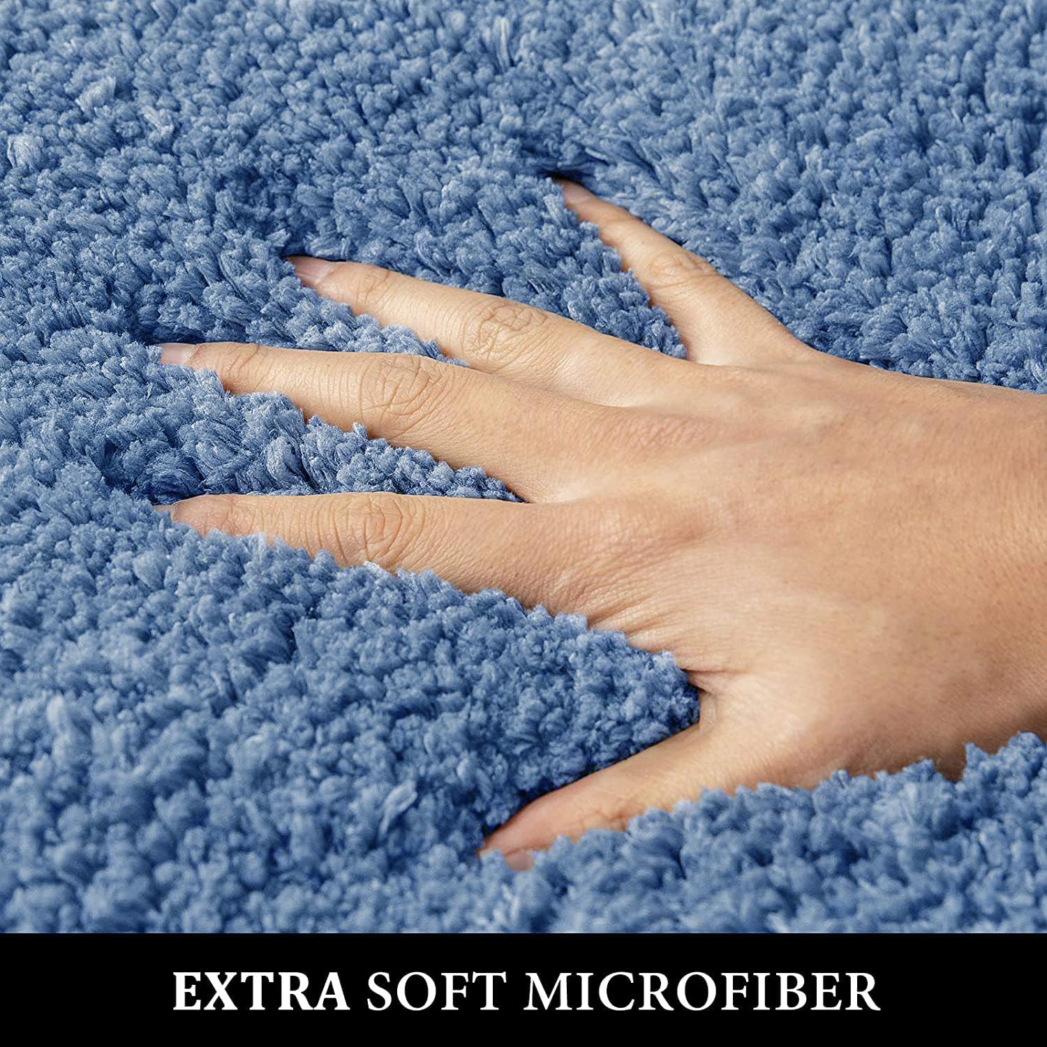 Miulee Blue Bath Rugs For Bathroom - Soft And Absorbent Non-Slip Mats For Shower Bath And Toilet, Machine Washable, 16'' X 24''