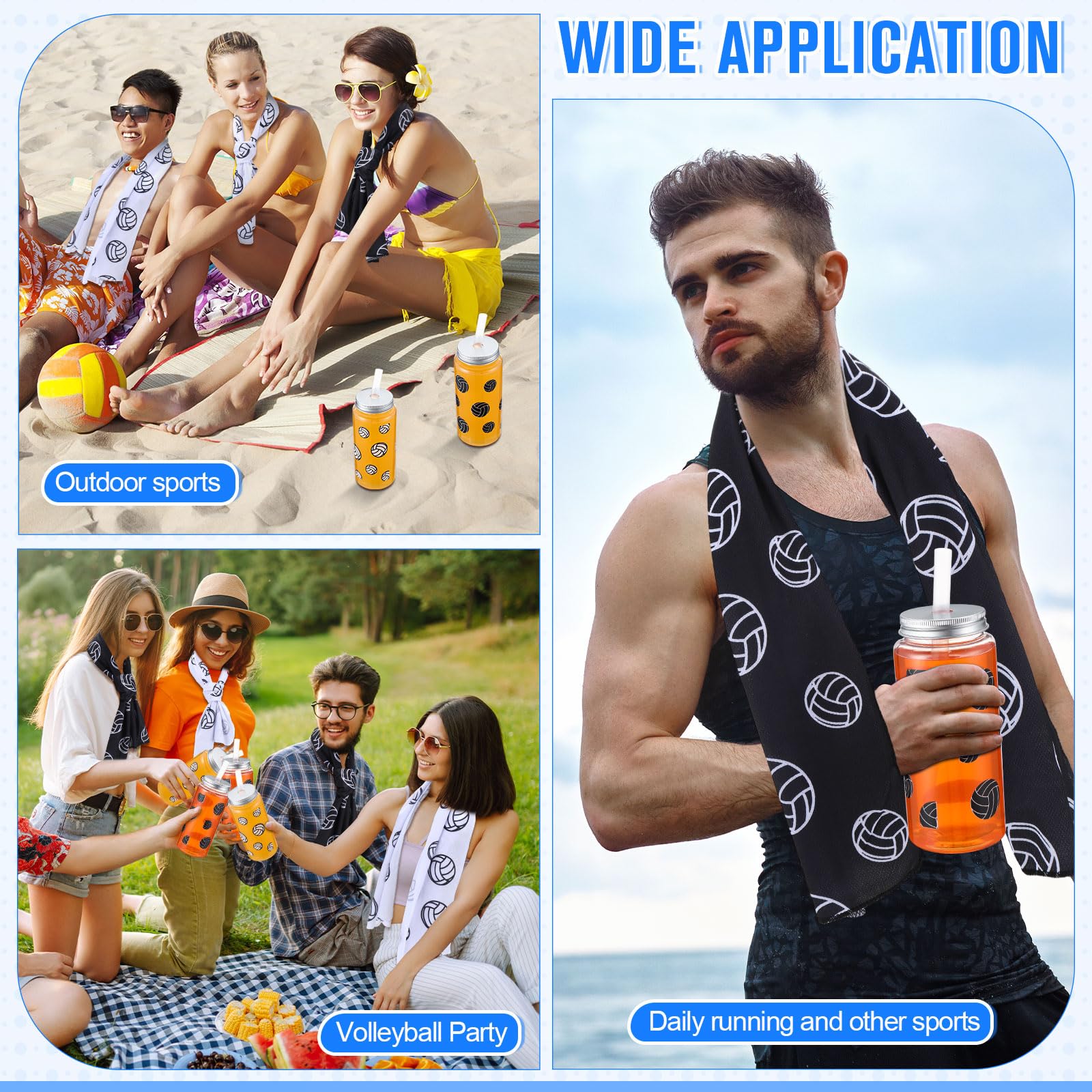 SmoothNovelty 24 Pack Volleyball Party Favor Include 12 Volleyball Cooling Towels 12 Sport Plastic Cups with Straw and Lid Clear