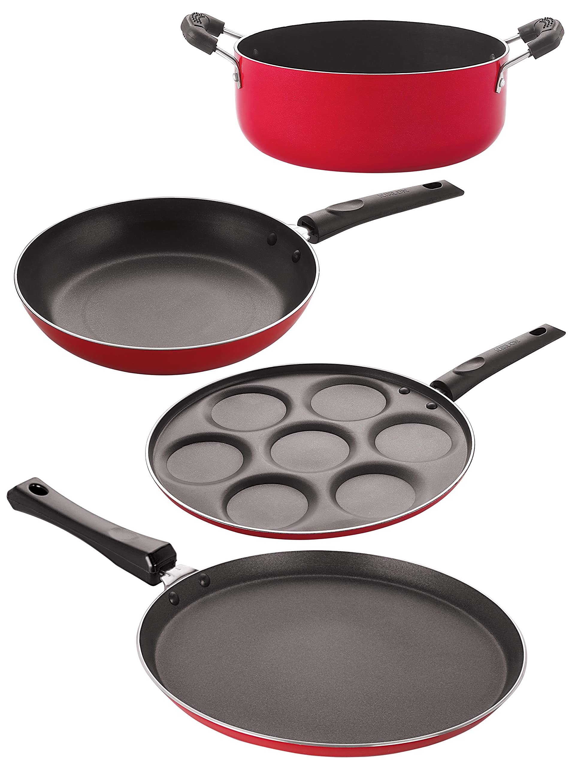 Nirlon NonStick Aluminium Heat Resistance Cookware Set Of 4 Pieces With Bakelite Handle (Ft12_Tp22_Up7_Cs24)