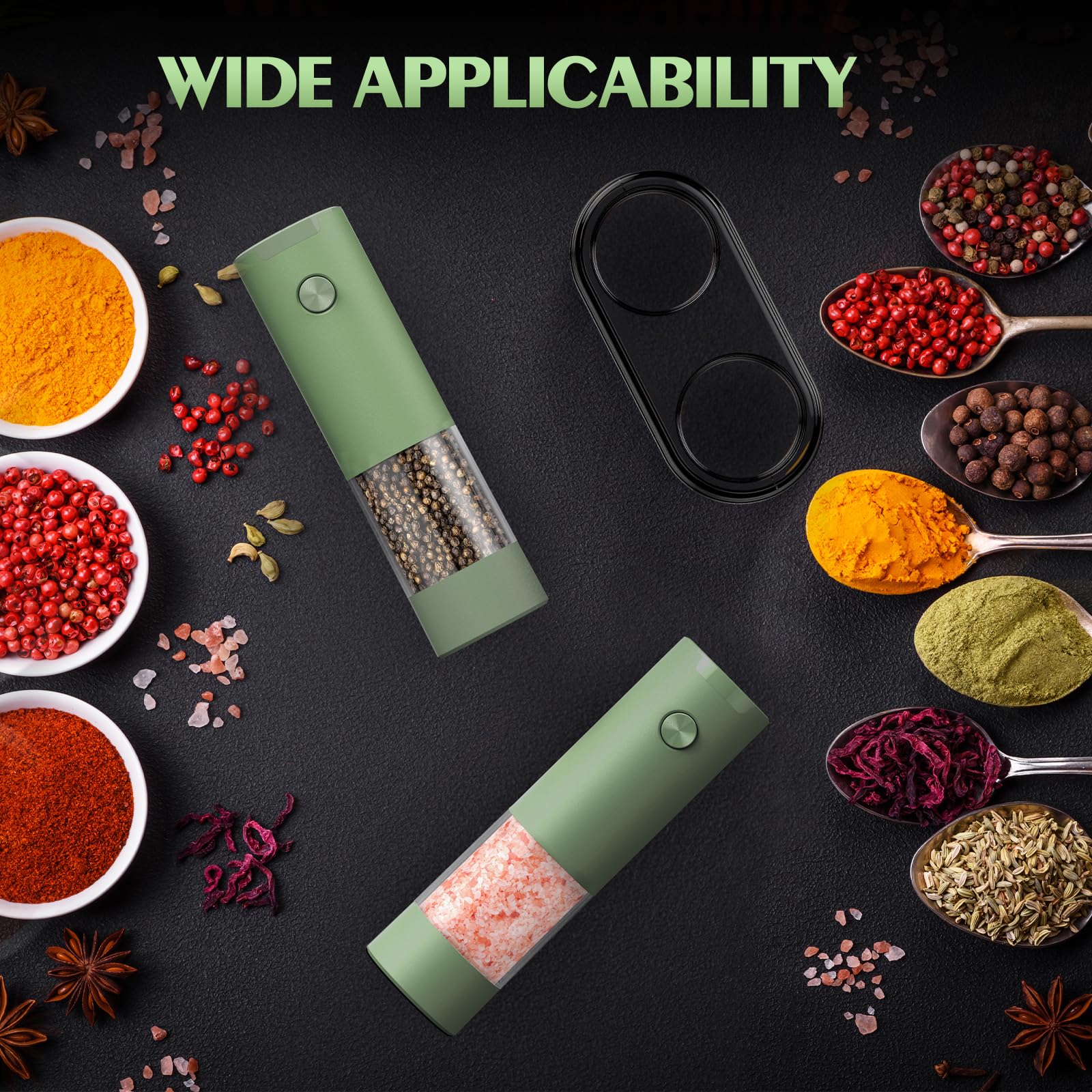 Salt and Pepper Grinder Set Mom Christmas Gifts, Electric Automatic Green Salt Pepper Shakers Home Kitchen Gadgets for New Home,