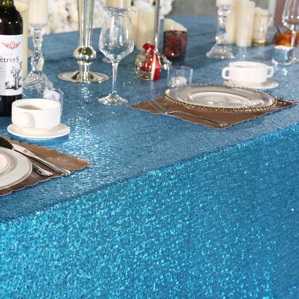 Partydelight Sequin Tablecloth, Wedding, Sweetheart, Christmas Tree, Rectangular, 60''X 102'', Turquoise