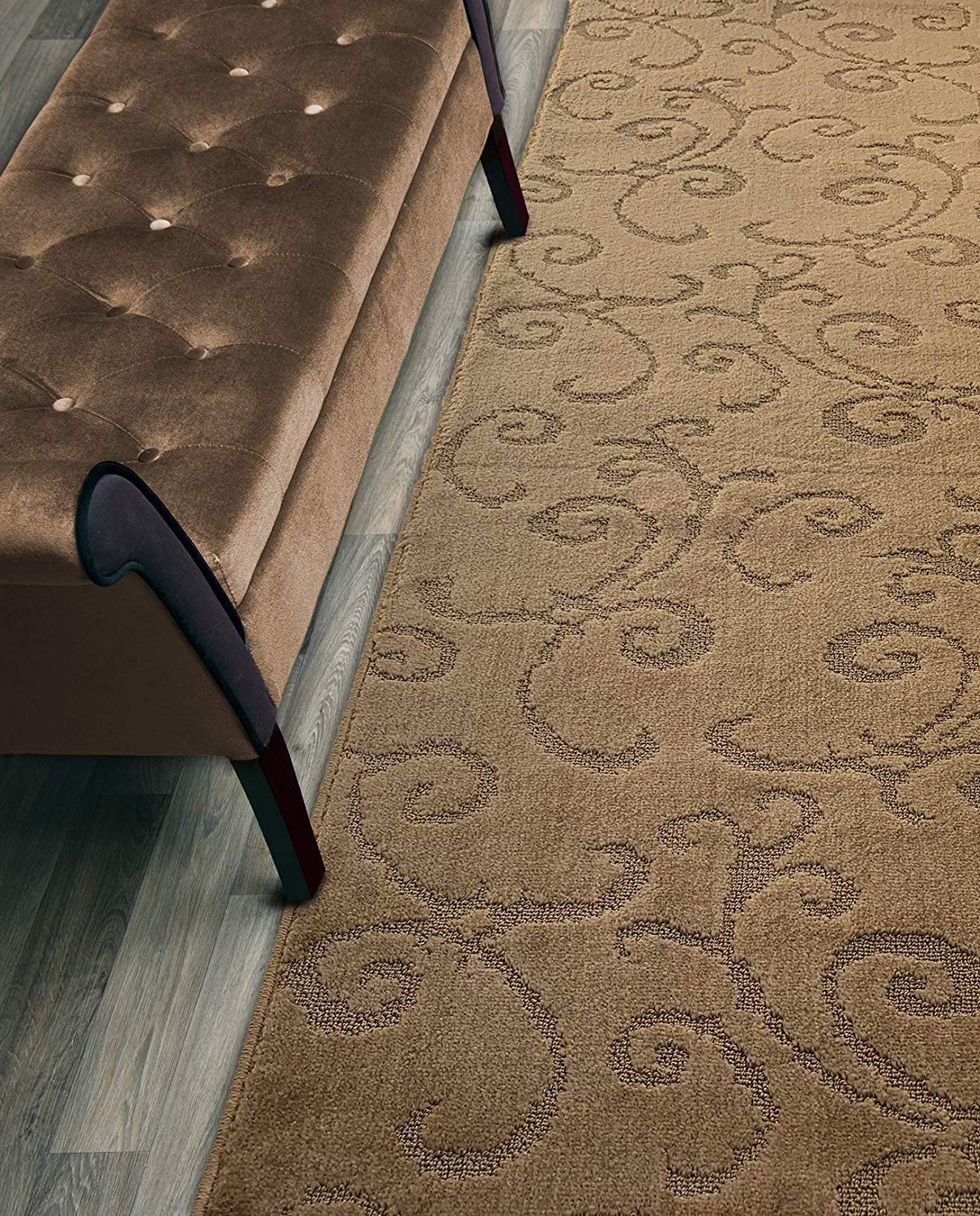 ORFA HOME Custom Length Hallway Runner Rug,Slip Resistant,Scroll Brownish Beige, 26 Inch X 15 feet, Sold and Priced Per Foot