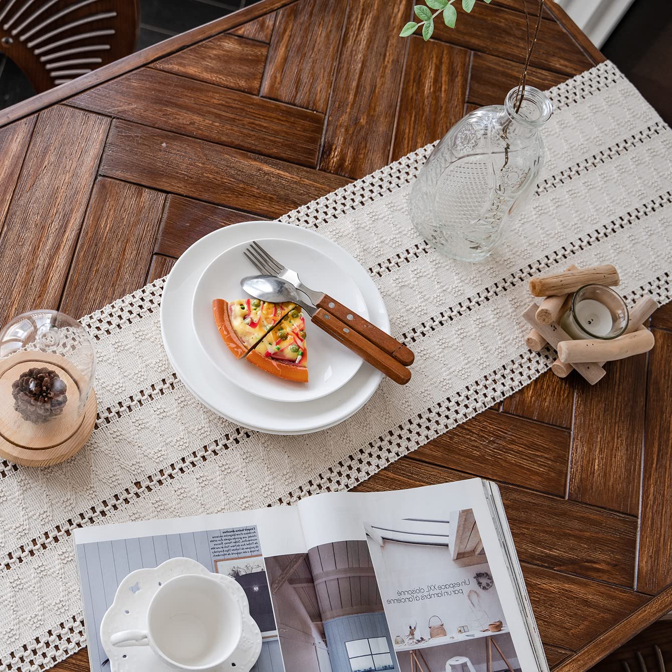 Alynsehom Macrame Table Runner Cream Beige Boho Table Runner With Tassels Hand Woven Cotton Table Runner Rustic Farmhouse Table