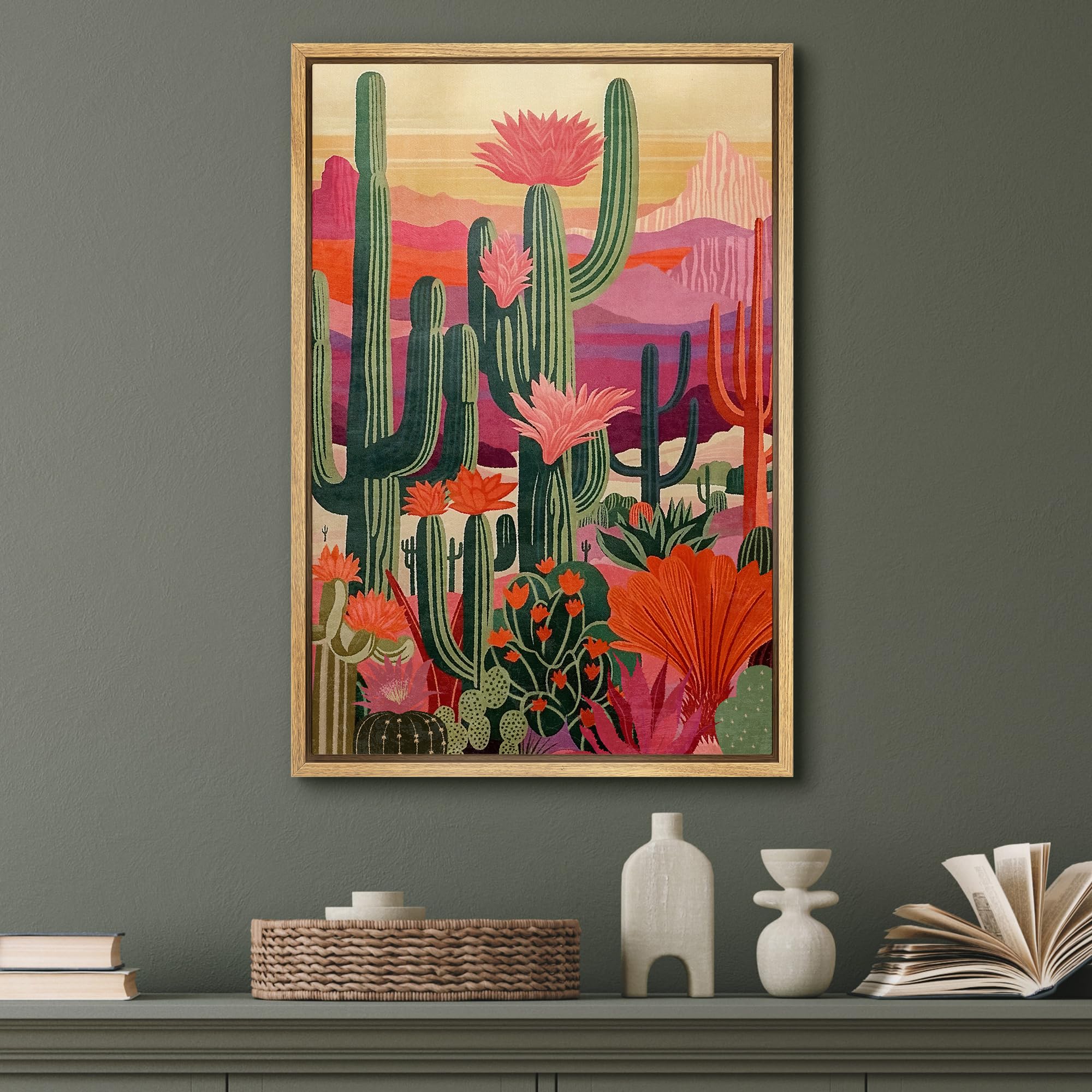 Signford Framed Canvas Print Wall Art Moon Over The Mountains Nature Wilderness Illustrations Modern Art Decorative Rustic Relax