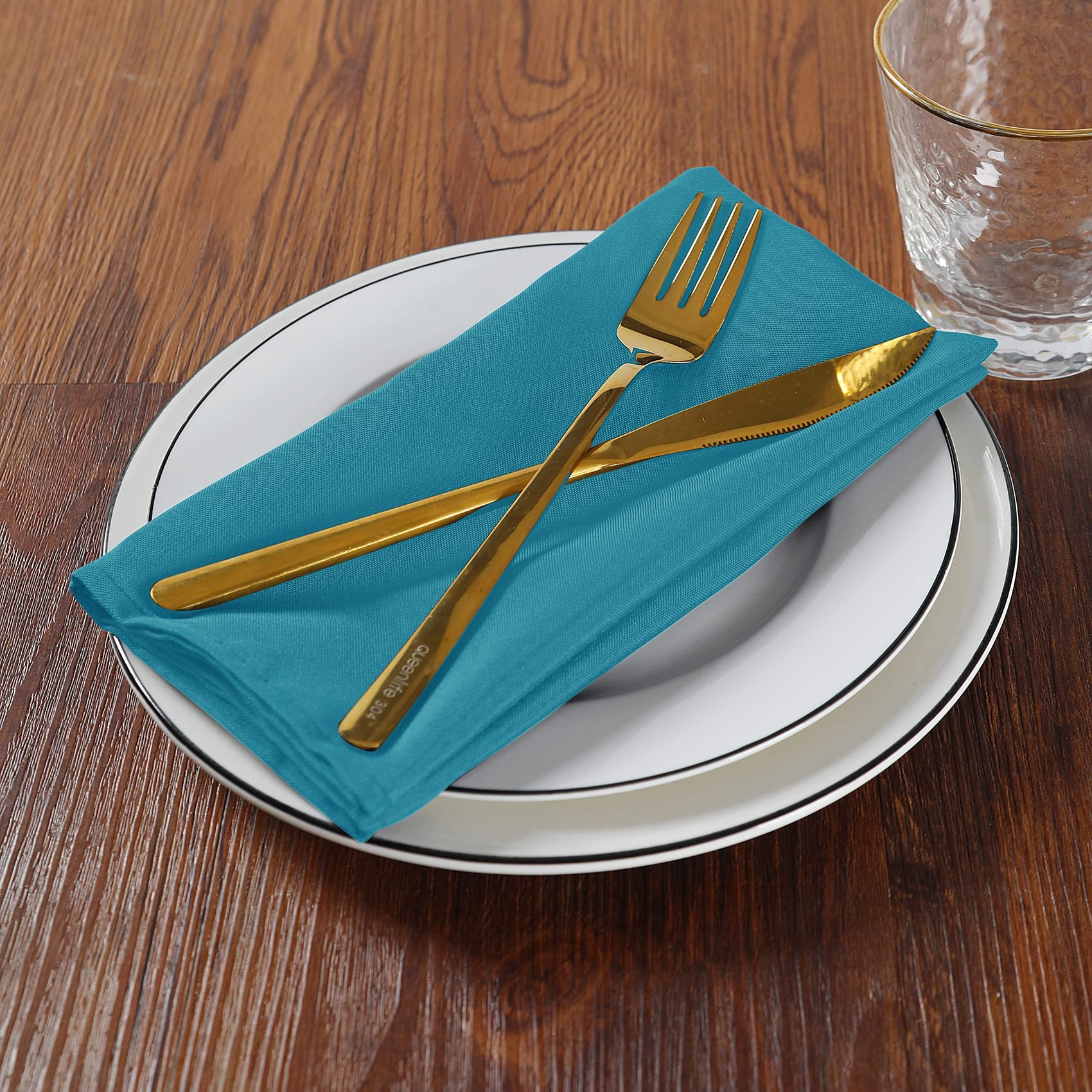 Cloth Napkins 20X20 Inch Washable Polyester Dinner Napkins Soft Table Napkins For Wedding Party Dining Banquet(Caribbean Blue,25