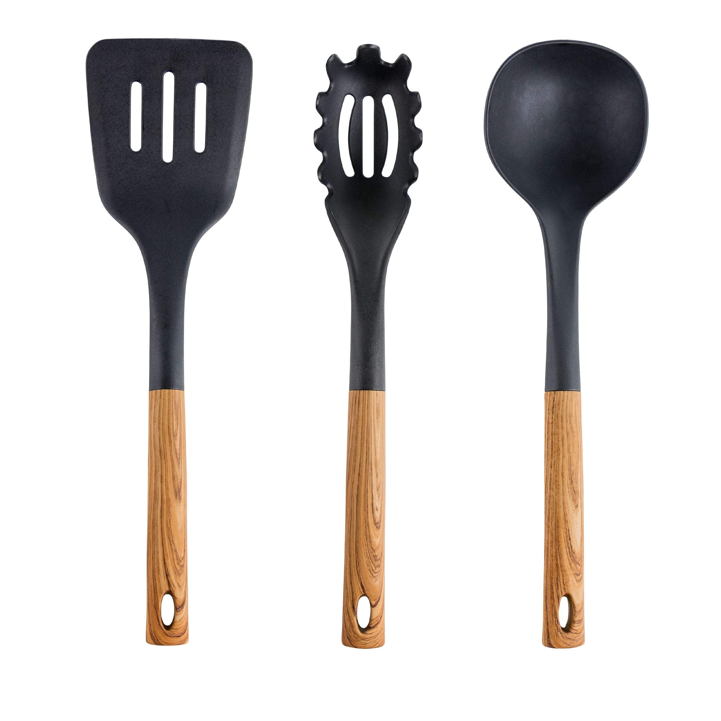 Megachef Nylon Tool Cookware Utensil Set, 7 Piece, Black and Wood Texture