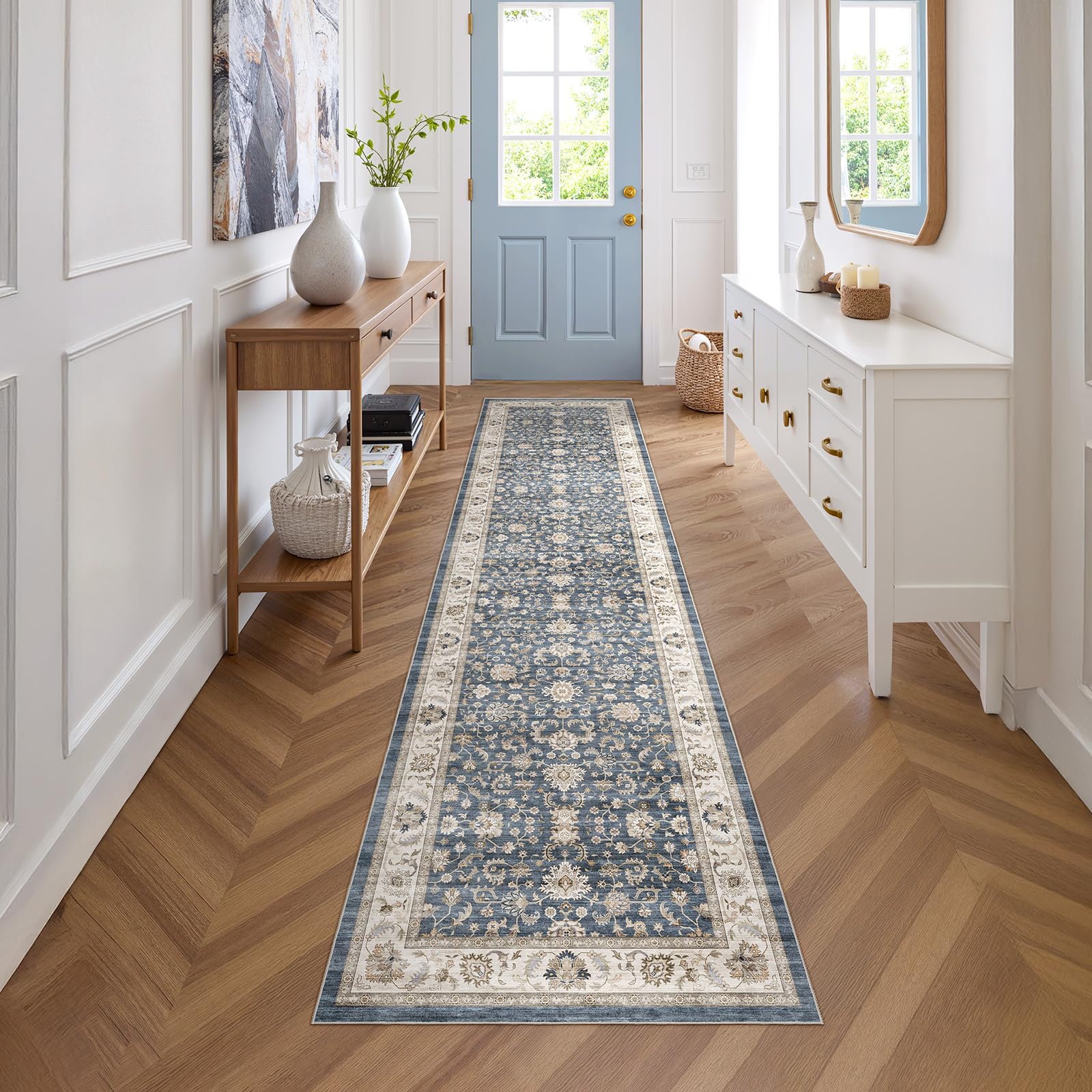 WITSHOCK 3x12 Runner Rugs for Hallway : Machine Washable Non Slip Vintage Carpet - Low Pile Lightweight Print Rug for Kitchen La