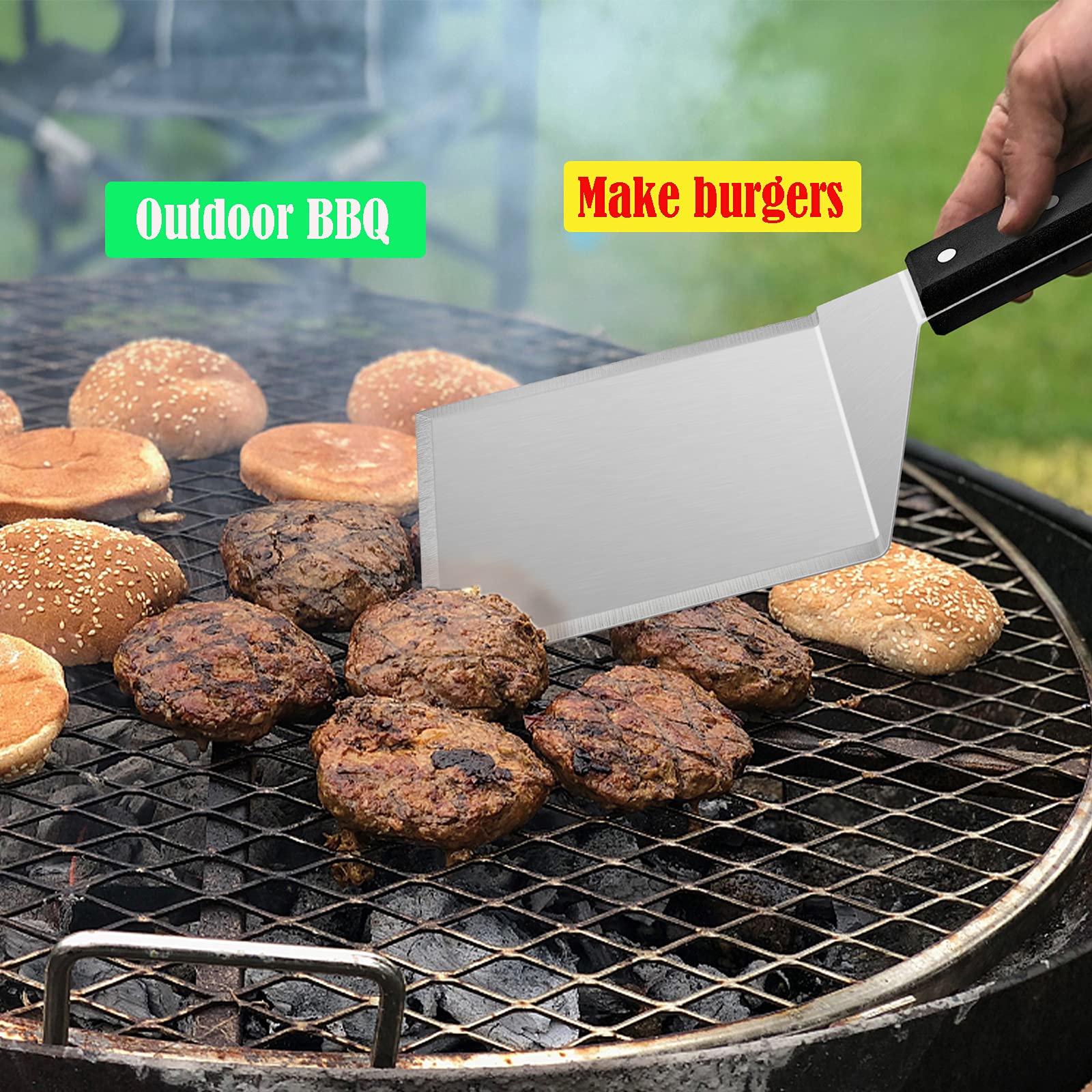 Metal Spatula Set of 2  HaSteeL Stainless Steel Large Griddle Spatulas with ABS Handle  Heavy Duty Hamburger Turner Pancake Flipper Great for Teppanyaki Flat Top BBQ Cooking  Dishwasher Safe & 2 Hooks