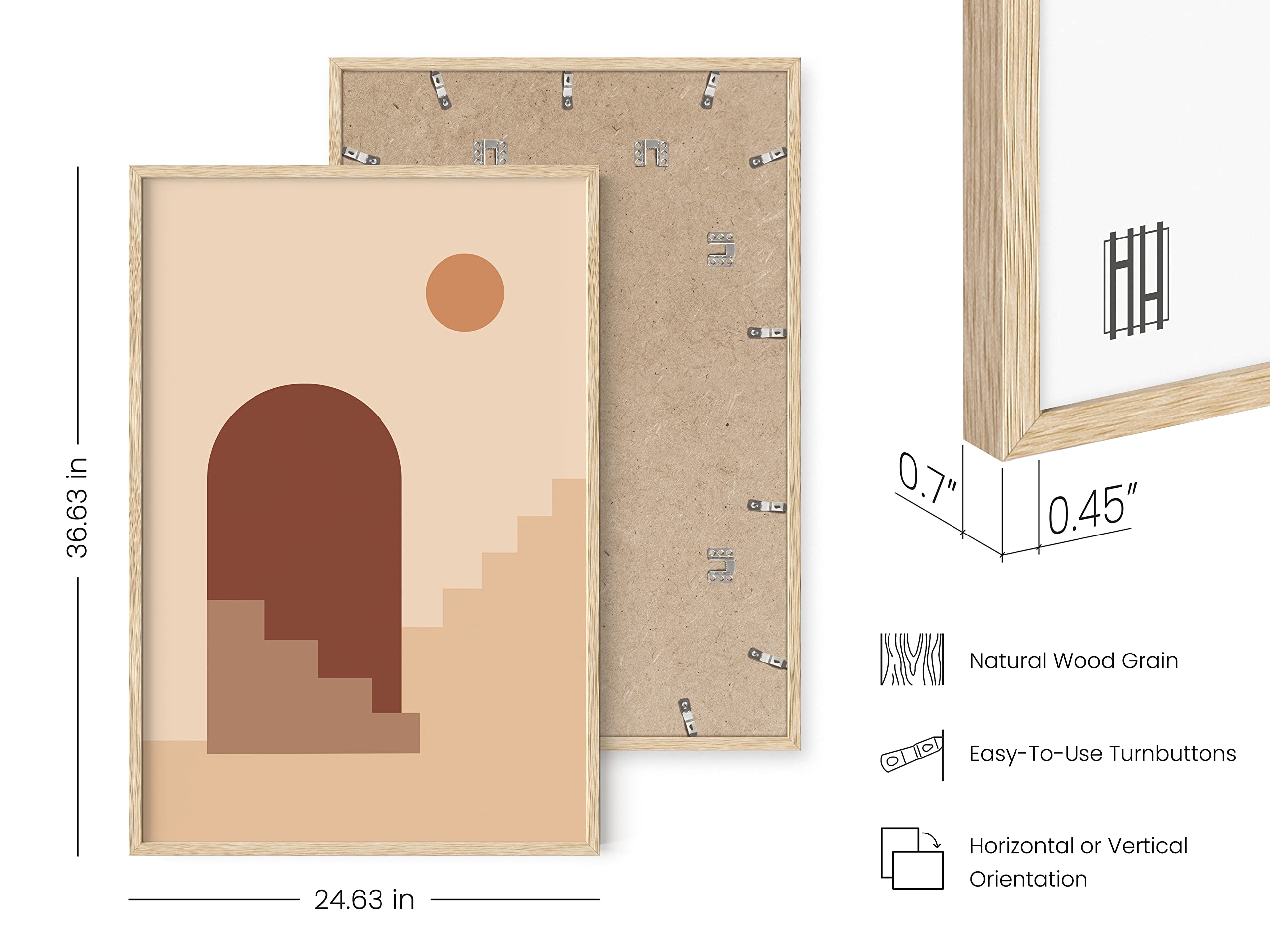 HAUS AND HUES Boho Art Prints Minimalist Decor - Boho Wall Art Mid Century Modern Decor Wall Art Boho Wall Decor Boho Modern Wall Prints Sun and Two Staircases with Door (24x36 Framed Beige)