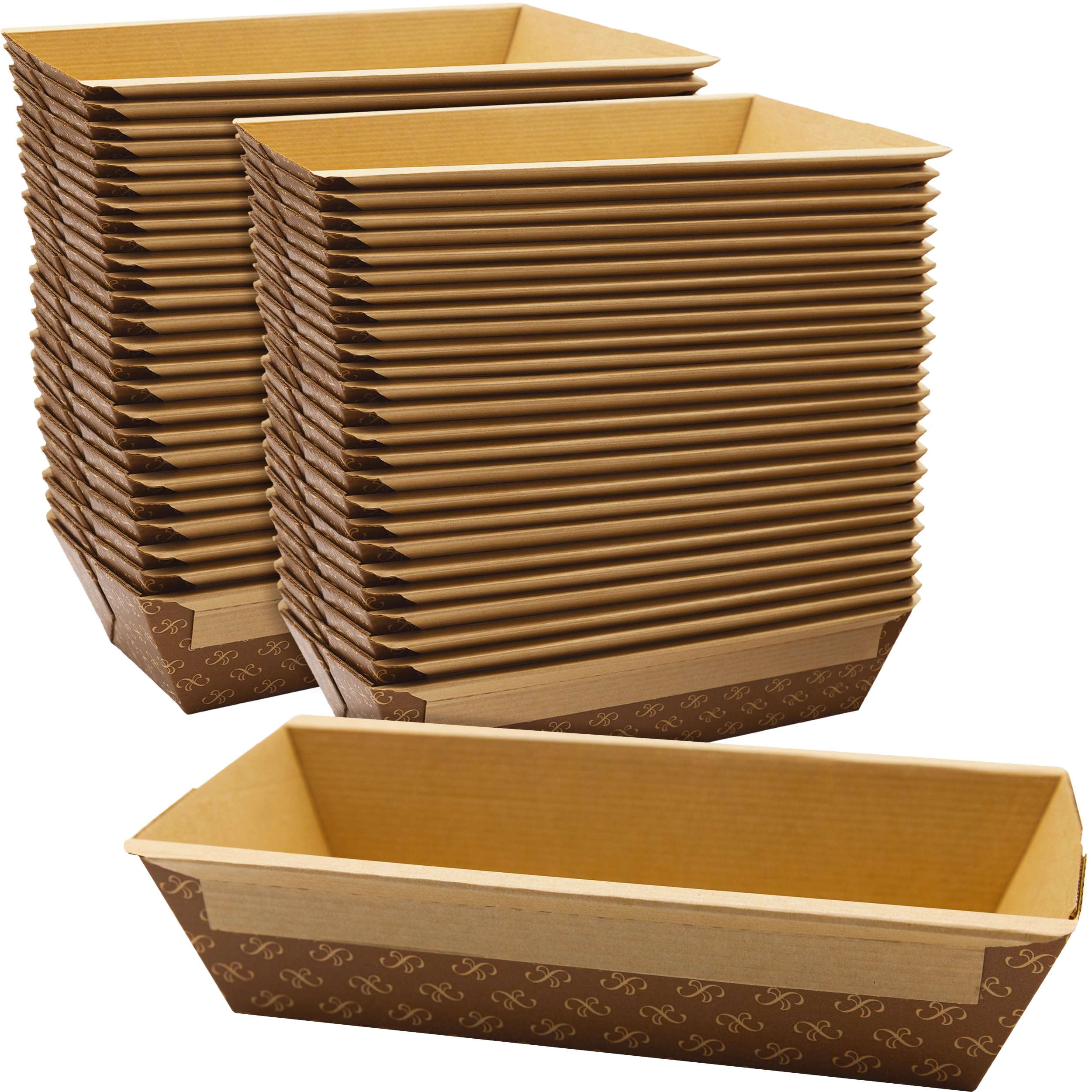 ChefGrade Elegant 1Lb Paper Loaf Pans 50 Pk. Best Disposable Bakeable Kraft Pan Supply for Baking Bread, Small Meatloaf, Lemon 