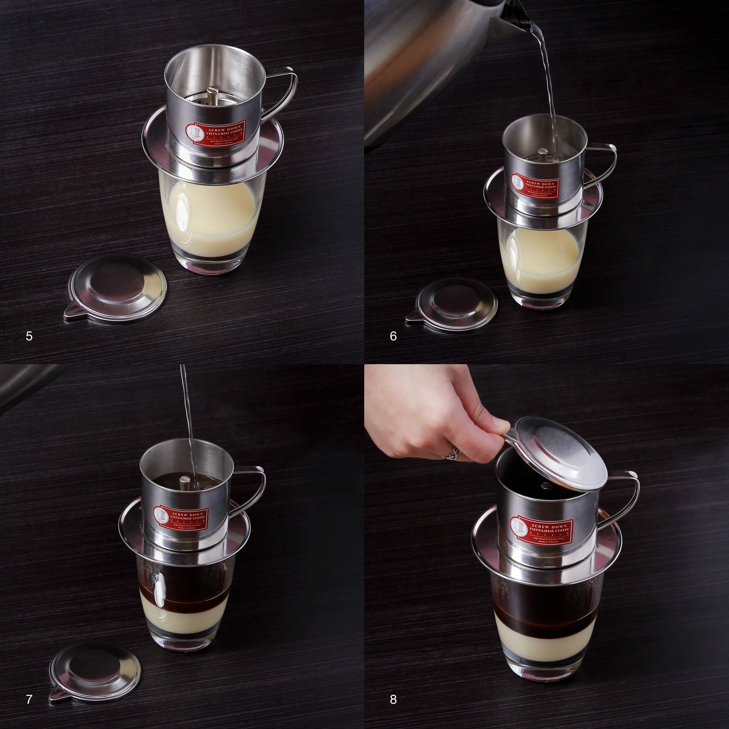 Thang Long Vietnamese Coffee Filter Maker - Stainless Steel, Medium (8 oz), Silver, Screw Down Phin, Authentic from Vietnam