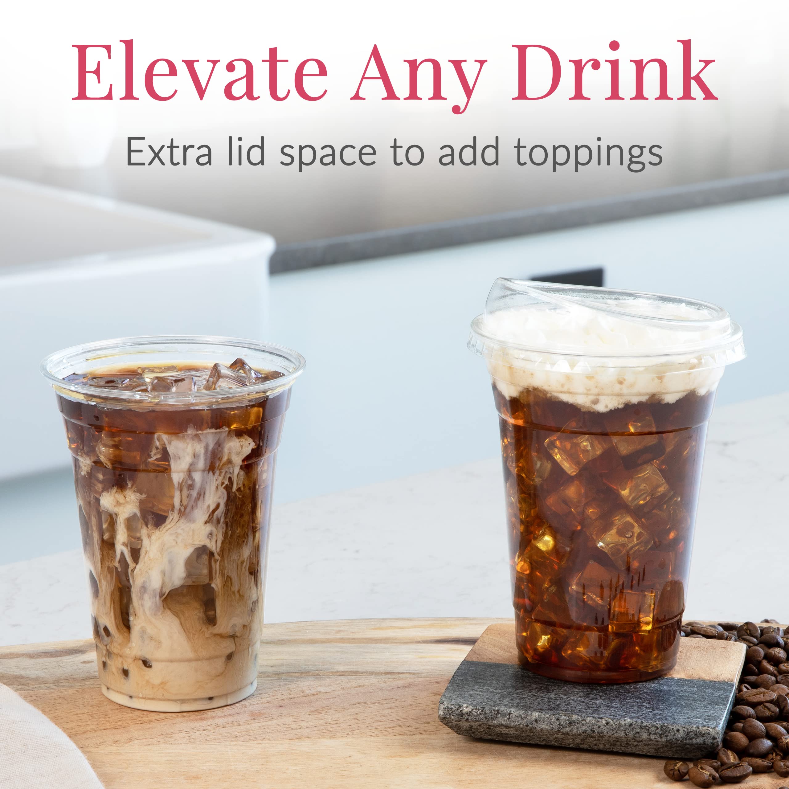 Prestee 100 Clear Disposable Iced Coffee Cups with Lids, 16oz - Plastic Cups with Strawless Sip Lids - Durable Cold Brew, Smooth