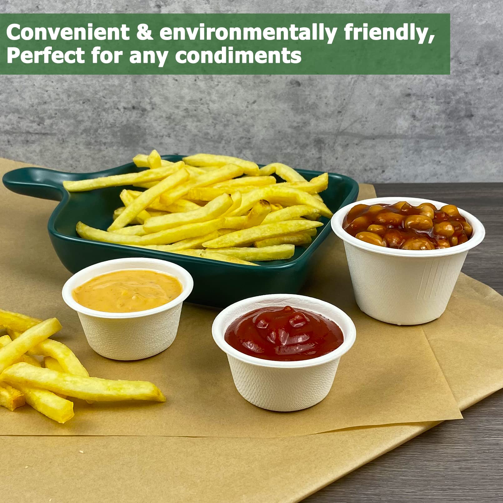 CAMKYDE 2 oz Disposable Bagasse Fiber Souffle Cups 100pk  100% Natural Biodegradable Compostable Condiment Cups Sample Cups Tasting Cups (White  Pack of 100)