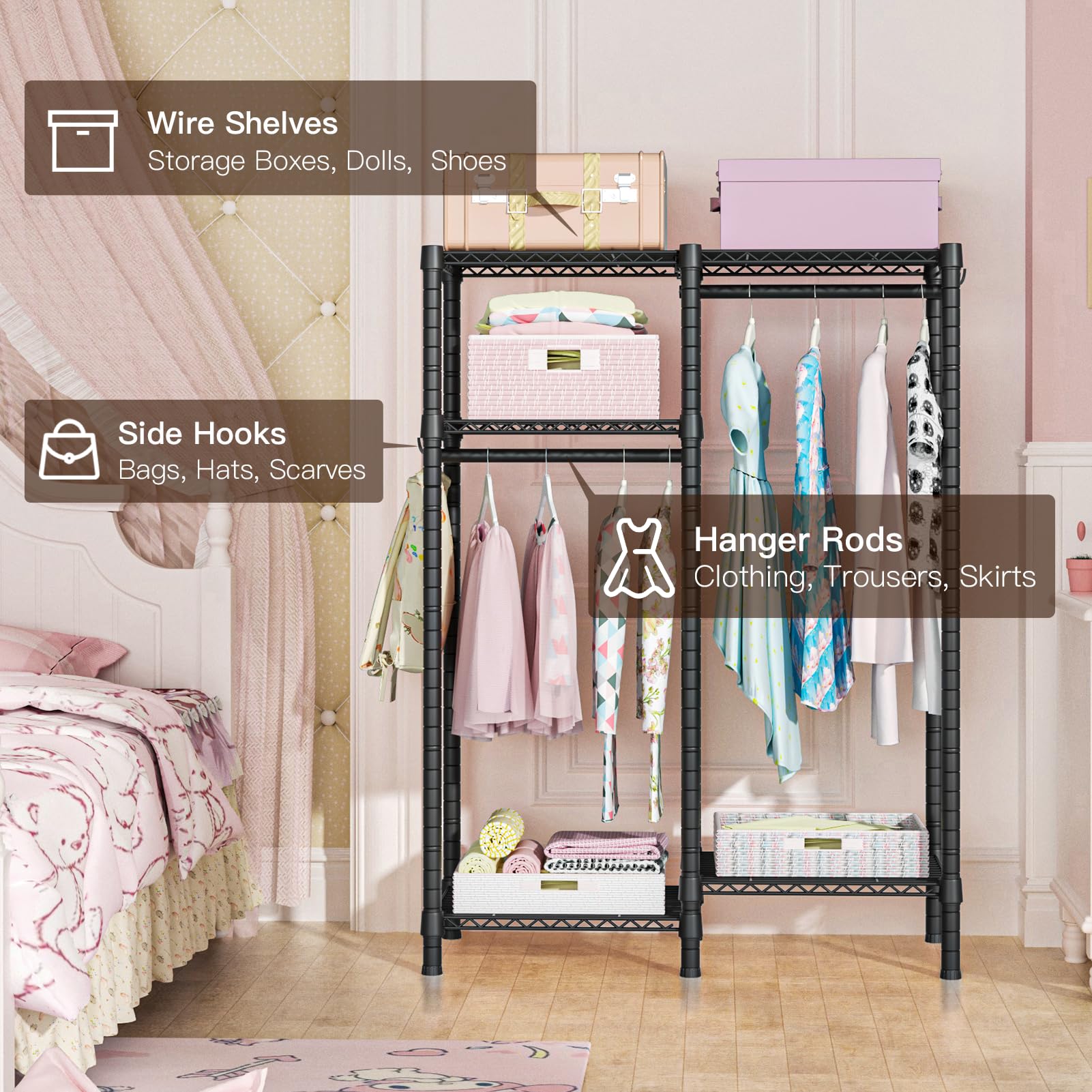Ulif F1 Garment Rack For Kids, Baby, Students, And Children'S Room, 4 Tiers Freestanding And Portable Heavy Duty Closets, Small