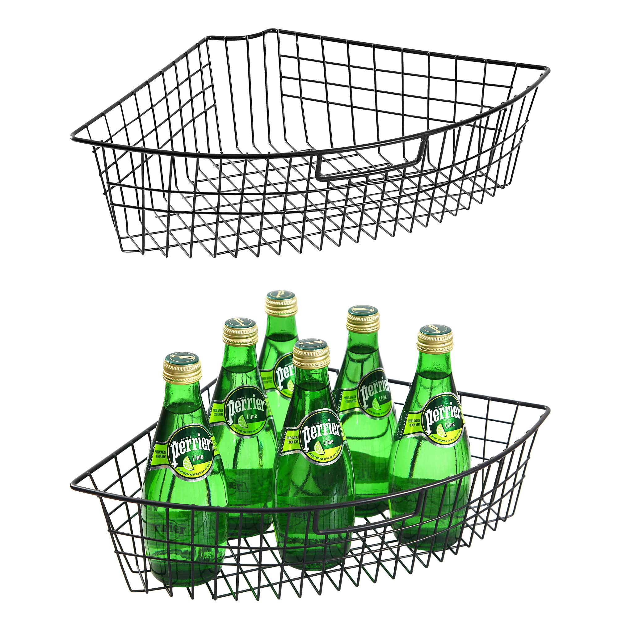 Leeden Lazy Susan Organizer Basket For 24'' Diameter Turntable -Metal Organizing Storage Bins (2 Packs) - Black Kitchen Cabinet