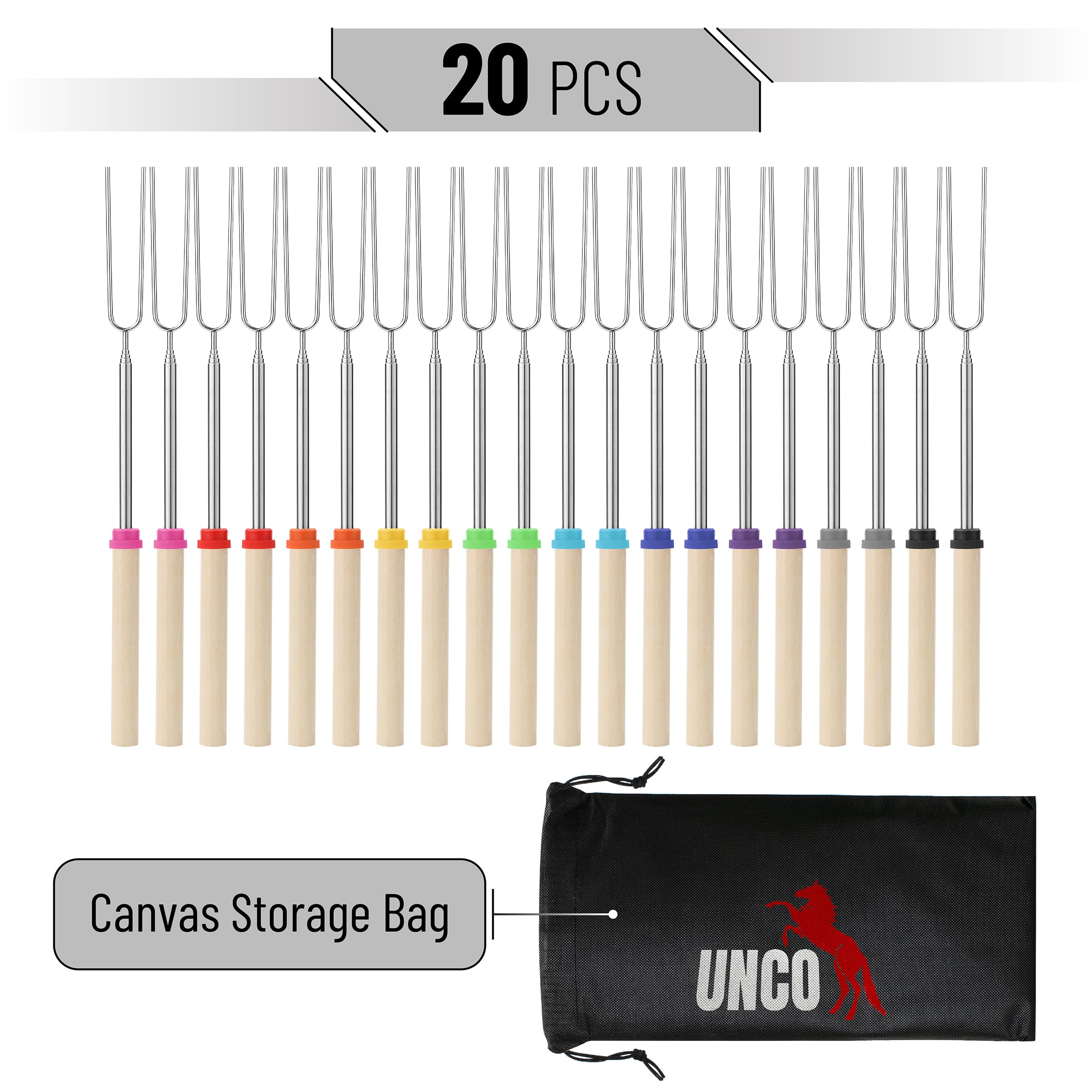 Unco- Marshmallow Roasting Sticks, 20 Pack, 32   , Extendable Stainless Steel Smores Sticks For Fire Pit, Marshmallow Sticks For