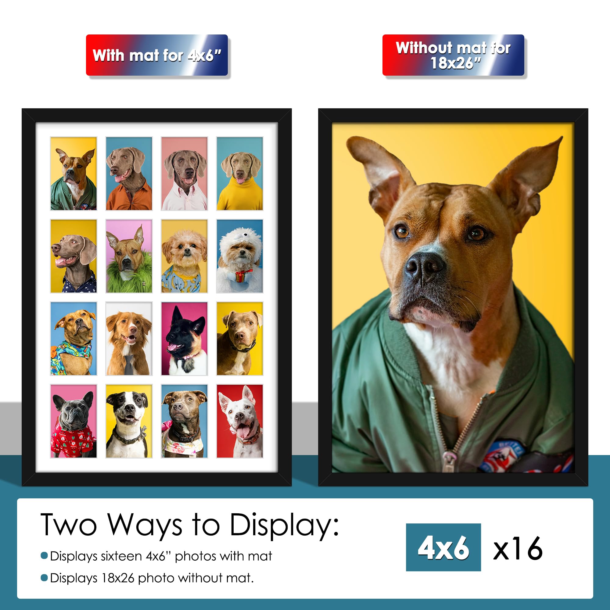 DUENPY 18x26 Collage Picture Frames Display Sixteen 4x6 Picture Collage Wall Decor Wall Hanging or Tabletop Black