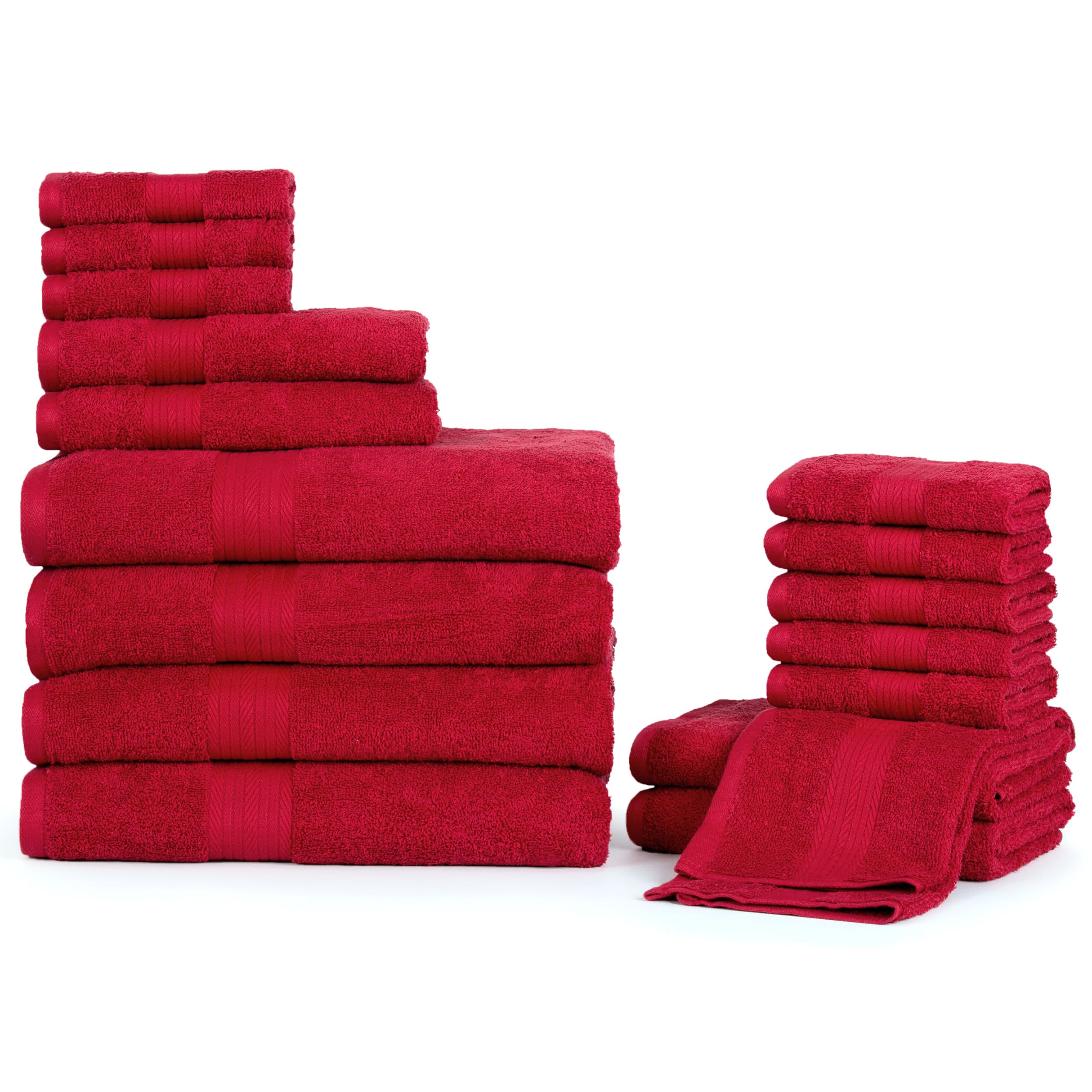 Ample Decor Bathroom Towel Set of 18-4 Hand Towel  4 Bath Towel  10 Wash Cloths 600 GSM 100% Cotton - High Absorbency Quick Drying  Ideal for Gifting - Christmas Red