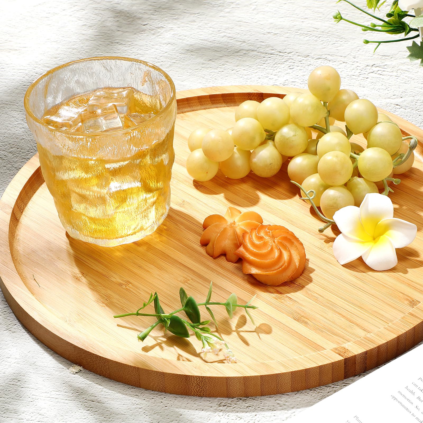 Meanplan 5 Pcs Round Bamboo Tray Wood Plates Round Charcuterie Board Round Serving Platter With Rim For Kitchen Fruit Bread Sala