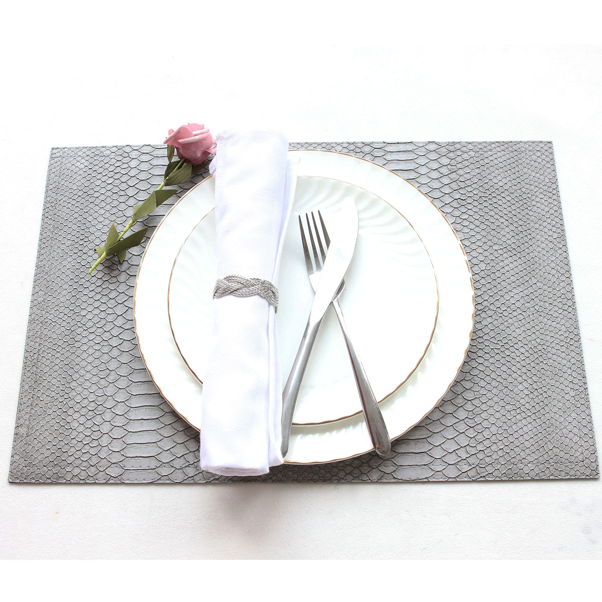 Wintop Faux Leather Placemat, 12''X17.5'', Set Of 6, Crocodile Gray