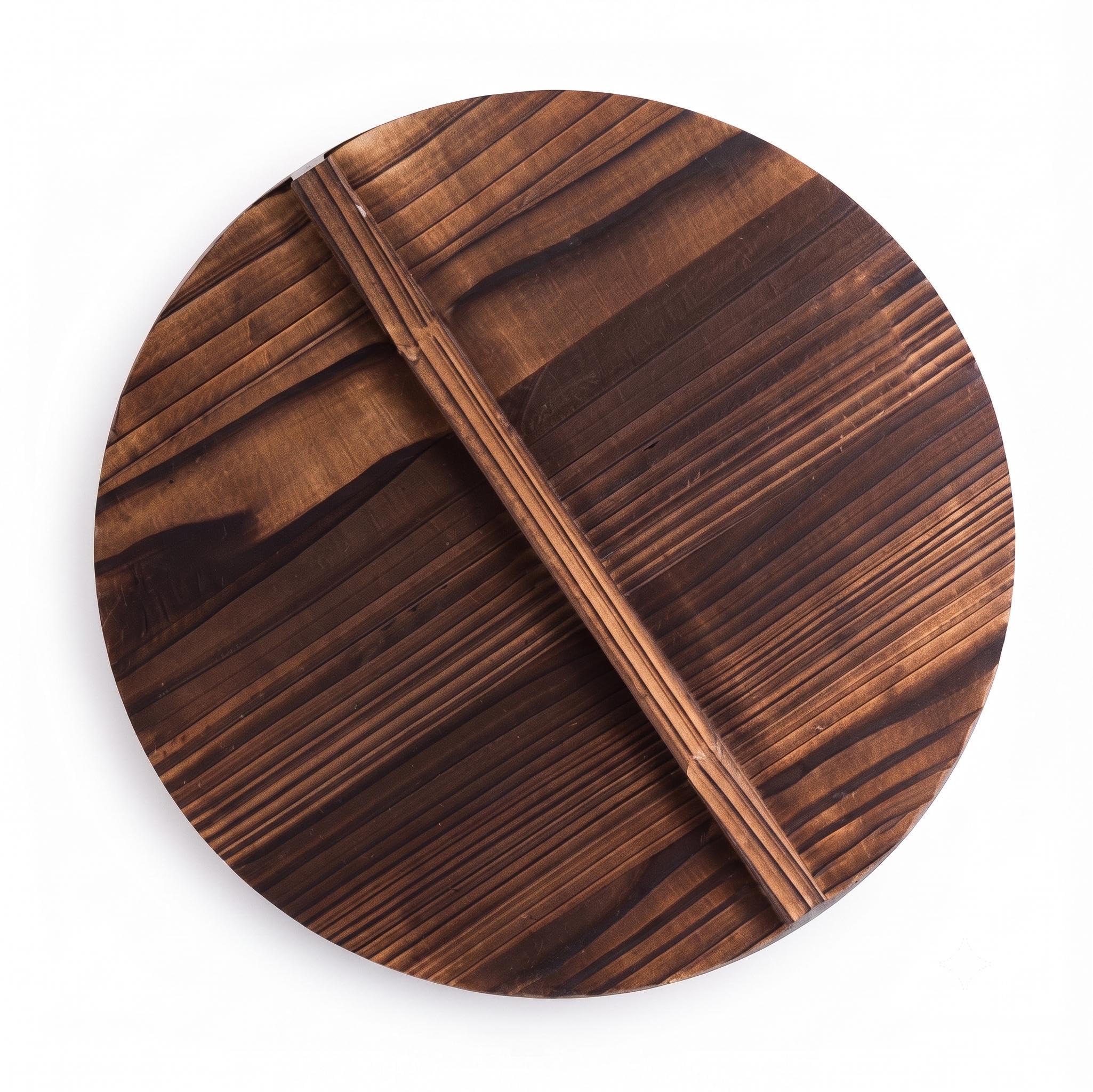 VUFVOID Wooden Wok Lid for 12.8 to 13.4 Inch Stir Fry Pans Carbonized Pine