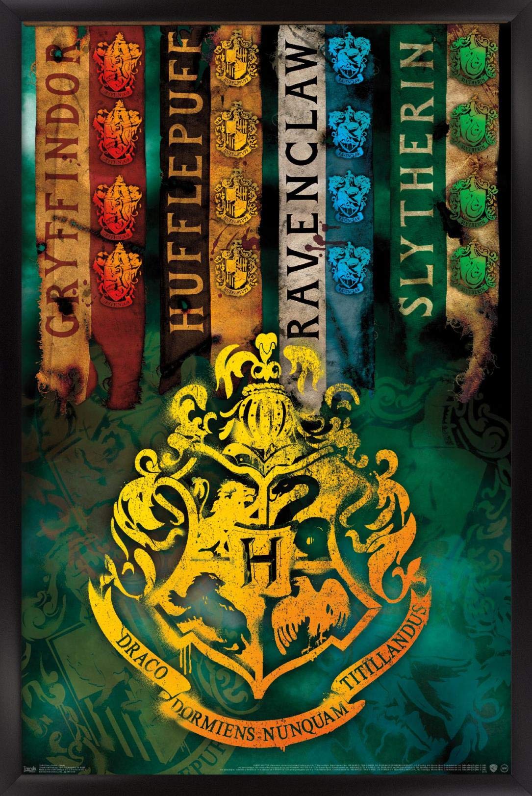 Trends International The Wizarding World: Harry Potter - House Crests Wall Poster, 22.375'' X 34'', Black Framed Version