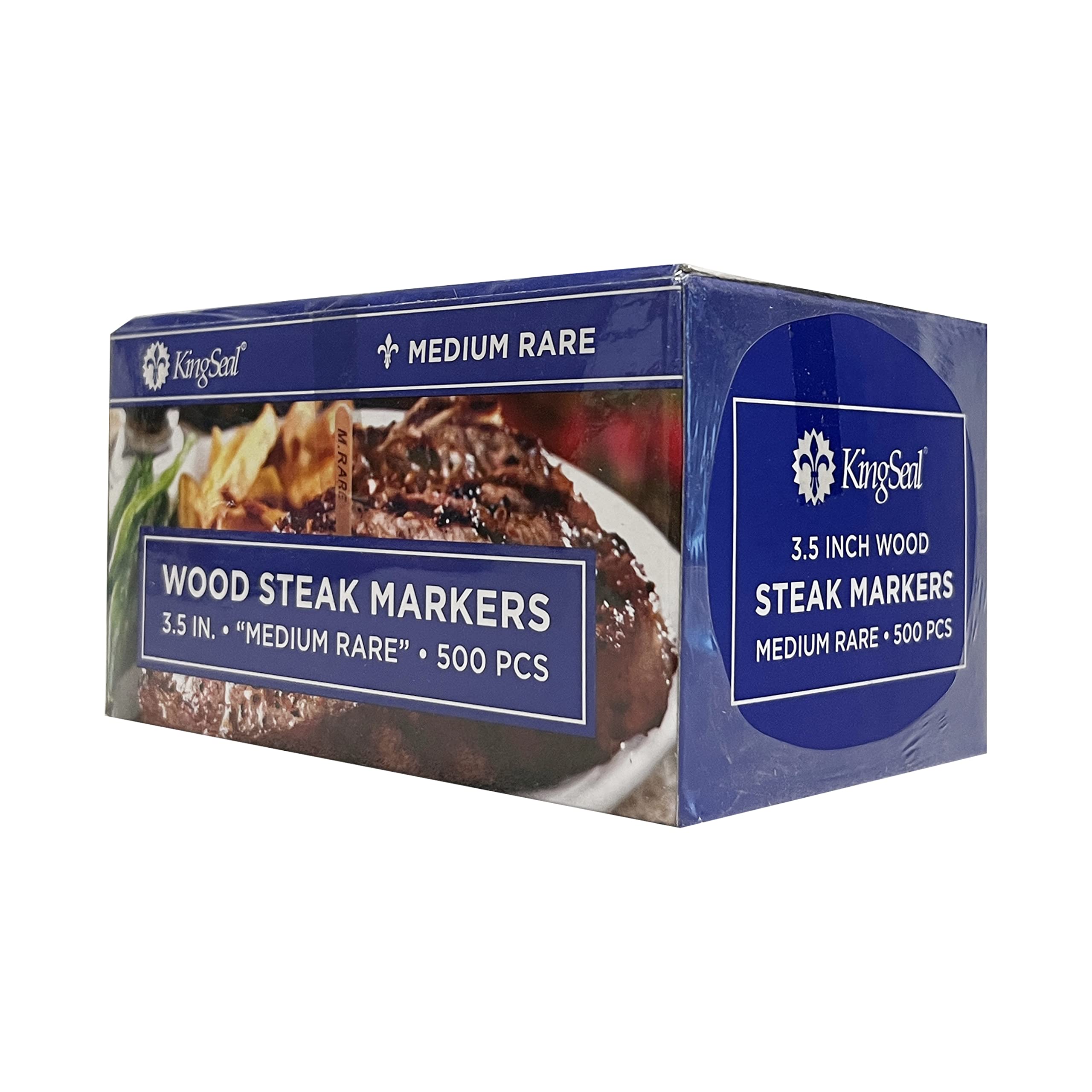 Kingseal 3.5 Inch Natural Birch Wood Steak Markers, Heat Stamped, Med Rare, Eco Friendly, Bulk Pack - 500 Count Per Box