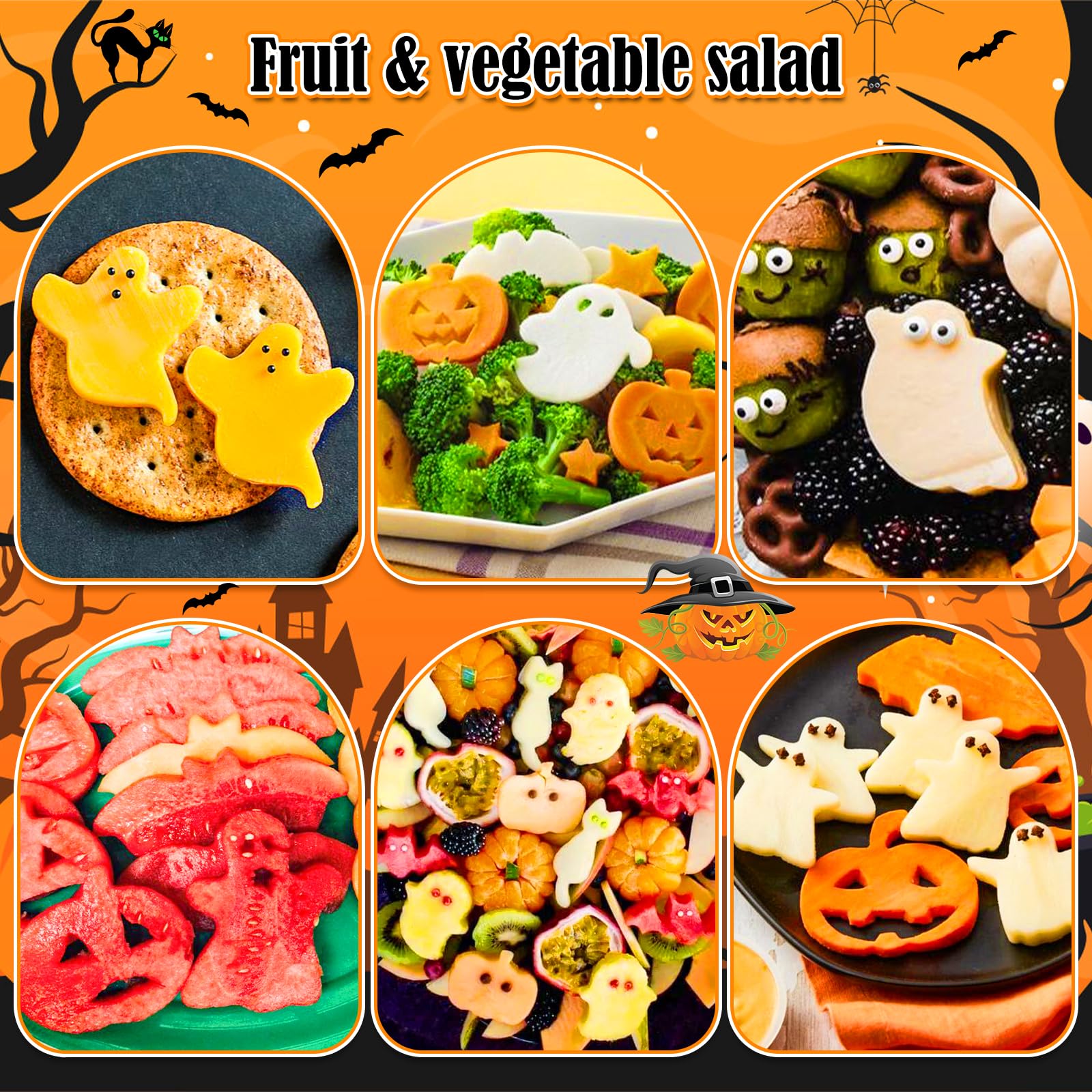 18 Pcs Halloween Cookie Cutters Set, Bat Cookie Cutter Ghost Cookie Cutter Shapes, Bat Skull Tooth Witch Ghost Cat Pumpkin Spide