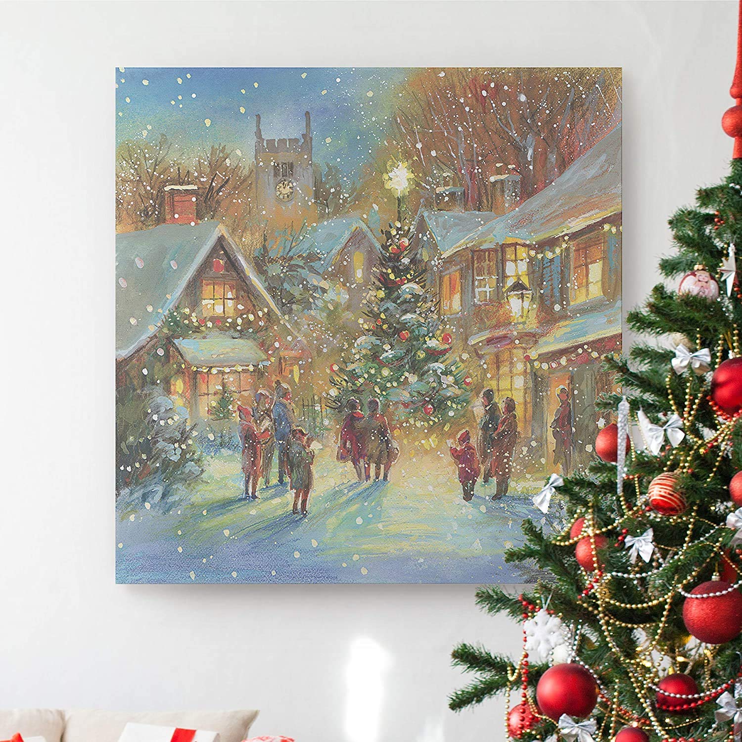 Renditions Gallery Evening Carol By Jim Mitchell Wall Art, Christmas Decor, Idyllic Winter Town, Vibrant Colors, Premium Gallery