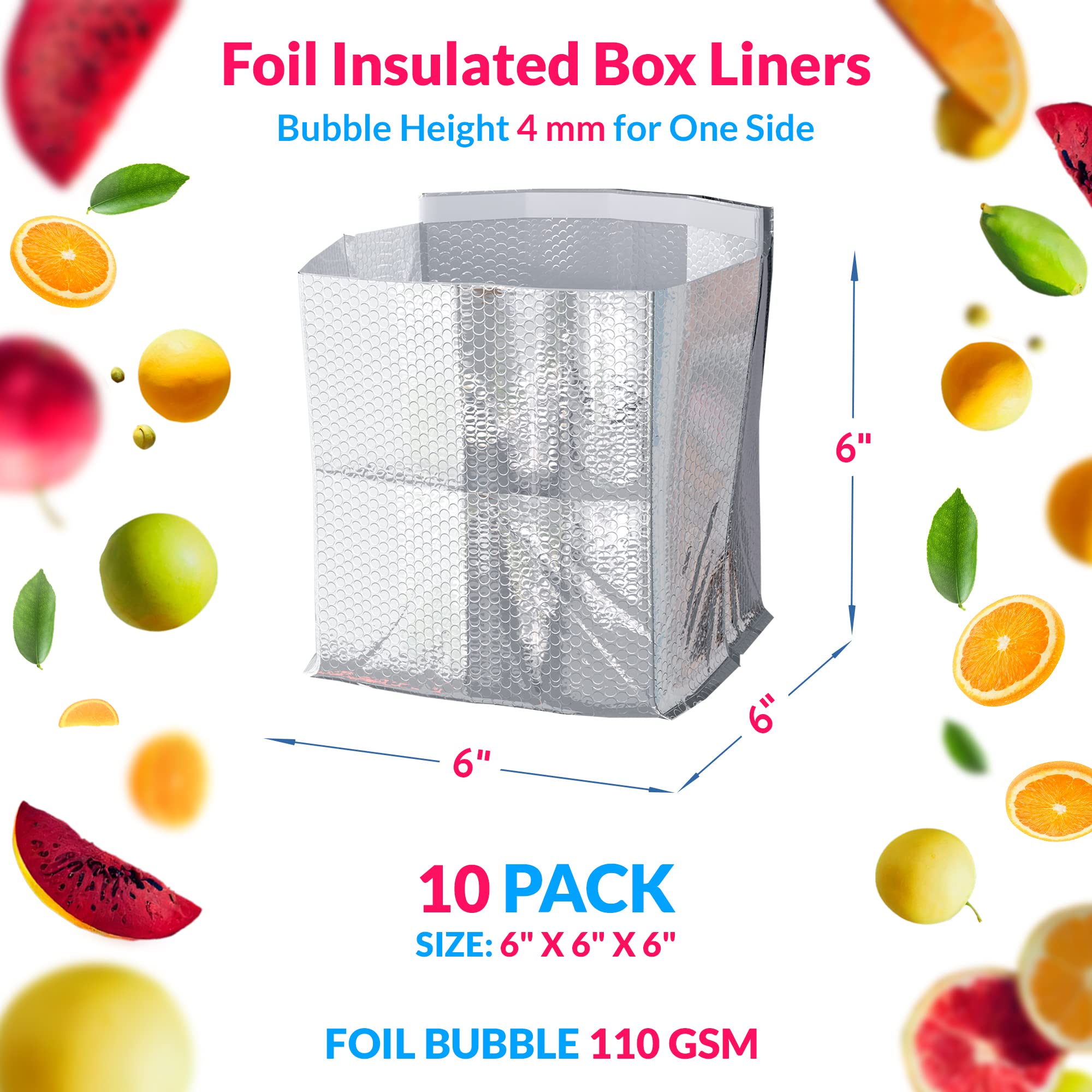 Abc Foil Insulated Box Liners 6'' X 6'' X 6'', Pack Of 10 Silver Insulated Shipping Boxes For Frozen Food, Odorless Insulated Sh