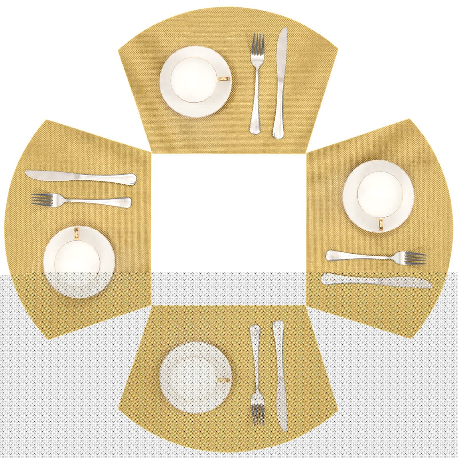 SHACOS Round Table Placemats Wedge Placemat Set of 4 Non Slip Heat Resistant Woven Vinyl Metallic Golden Table Mats Wipe Clean I