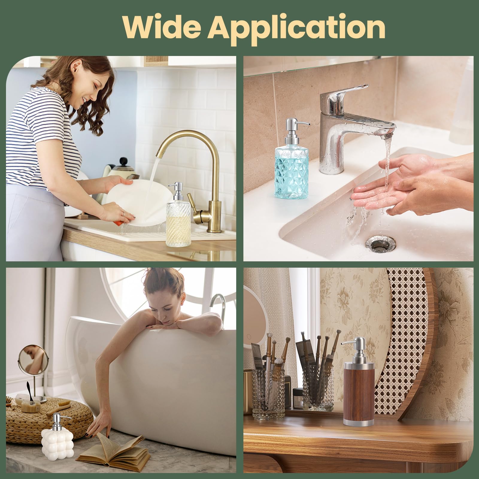 Soap Dispenser Pump Replacement, 4Pcs Stainless Steel Soap Pump Replacement Head, Reusable Metal Hand Soap Dispenser Top For Lot